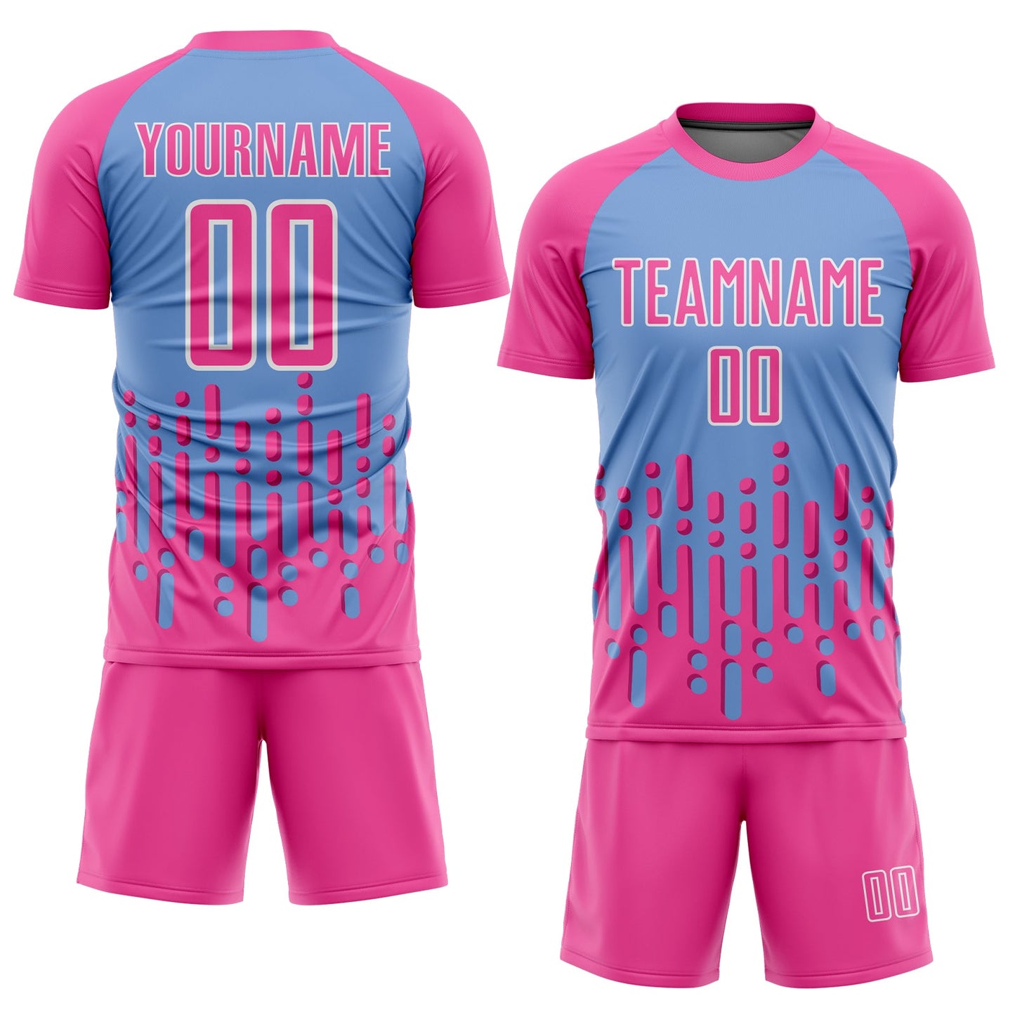 Custom Pink Light Blue-White Abstract Fluid Wave Sublimation Soccer Uniform Jersey view 2