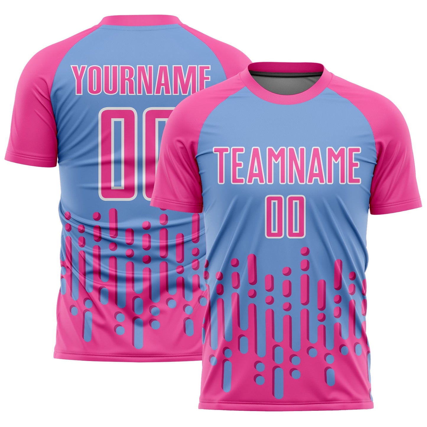 Custom Pink Light Blue-White Abstract Fluid Wave Sublimation Soccer Uniform Jersey - Main View