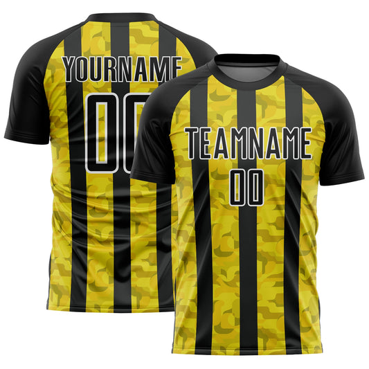 Custom Black Yellow-White Sublimation Soccer Uniform Jersey - Main View