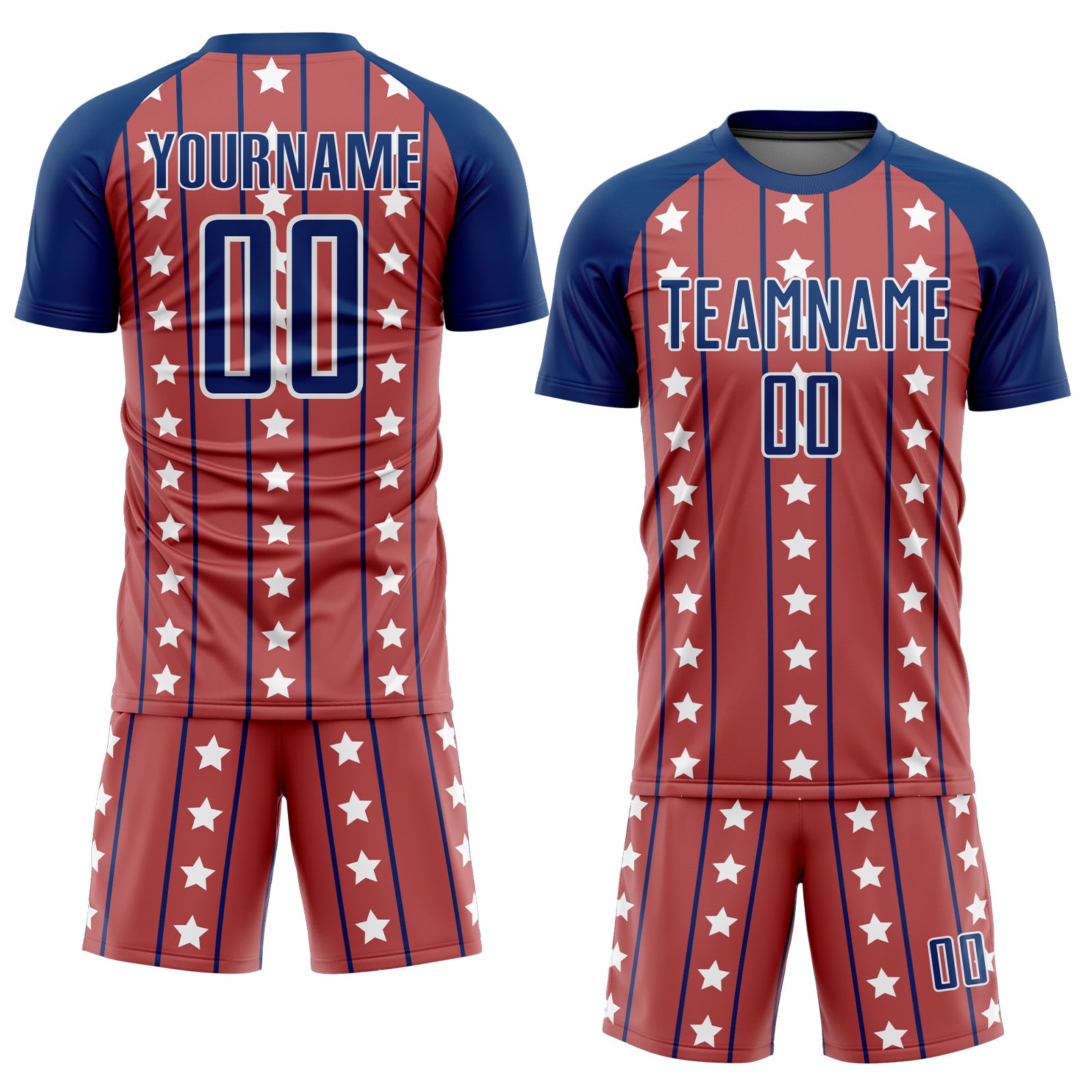 Custom Red Royal-White Stars And Stripes Sublimation Soccer Uniform Jersey view 2