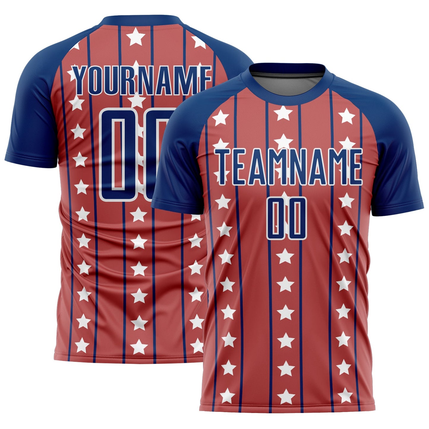 Custom Red Royal-White Stars And Stripes Sublimation Soccer Uniform Jersey - Main View