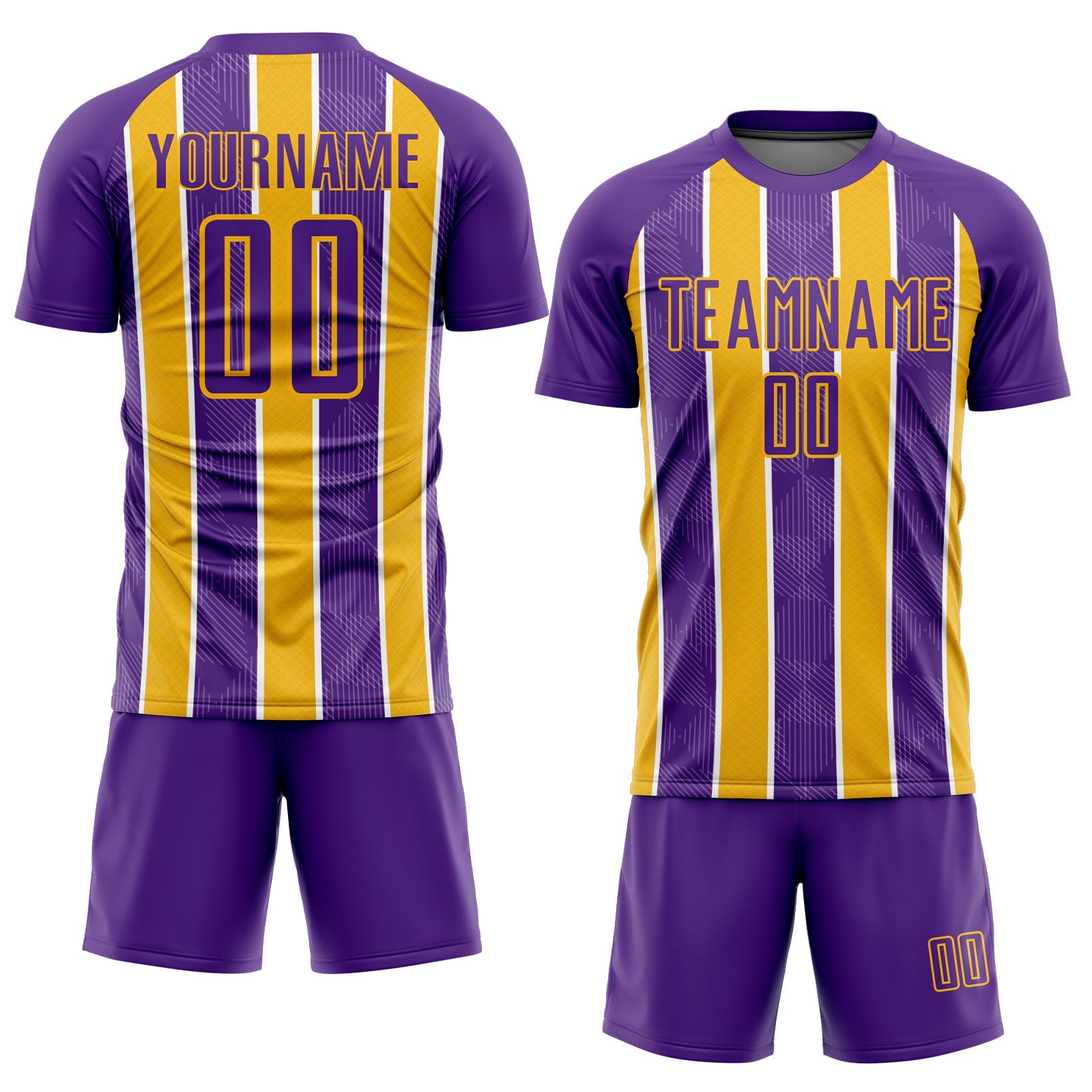 Custom Purple Gold-White Stripes Sublimation Soccer Uniform Jersey view 2