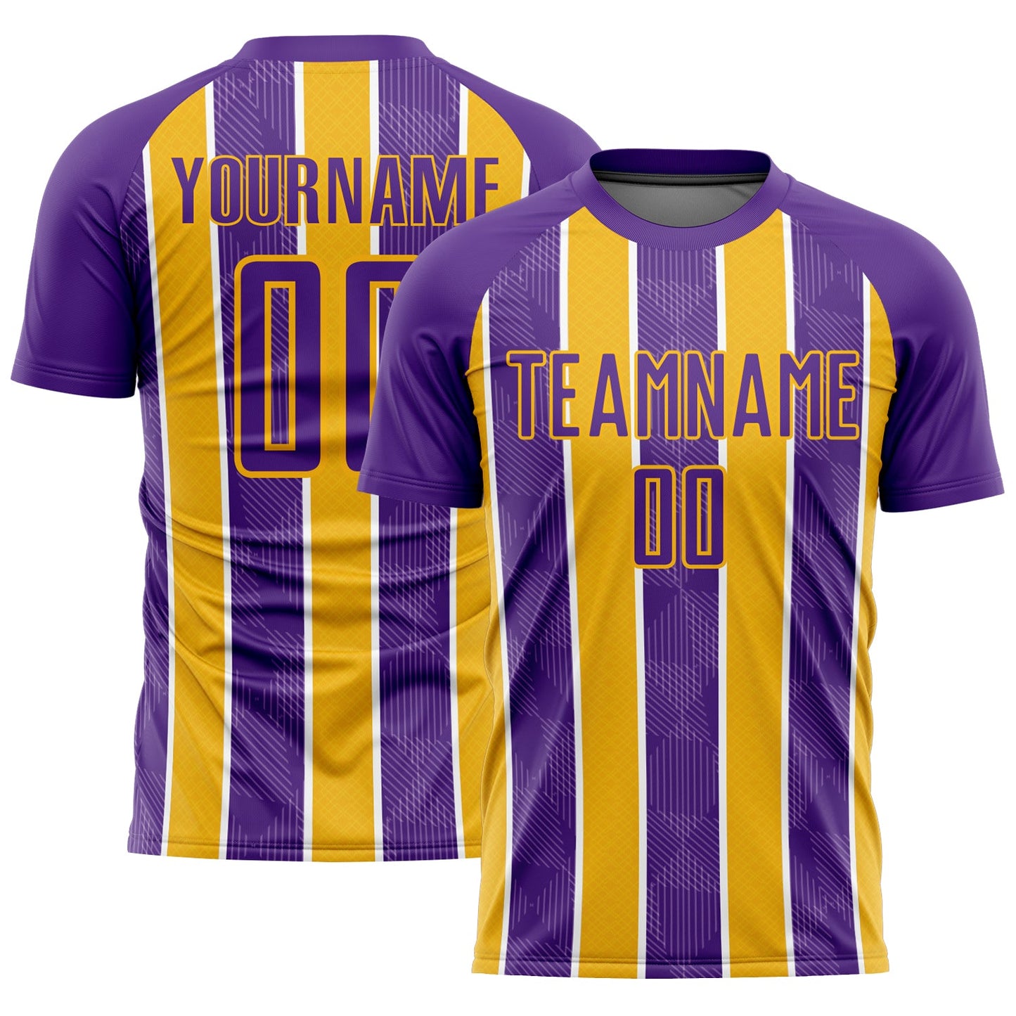 Custom Purple Gold-White Stripes Sublimation Soccer Uniform Jersey - Main View