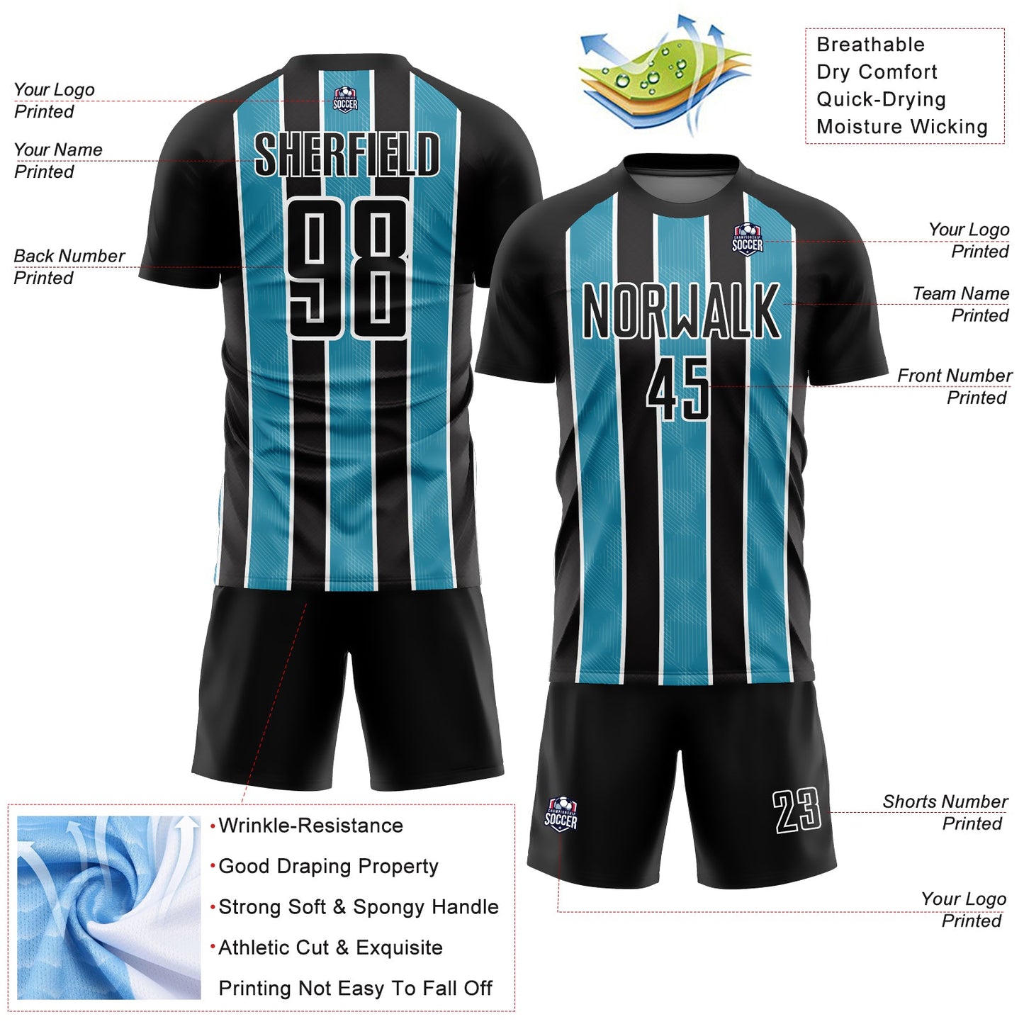 Custom Black Panther Blue-White Stripes Sublimation Soccer Uniform Jersey view 4