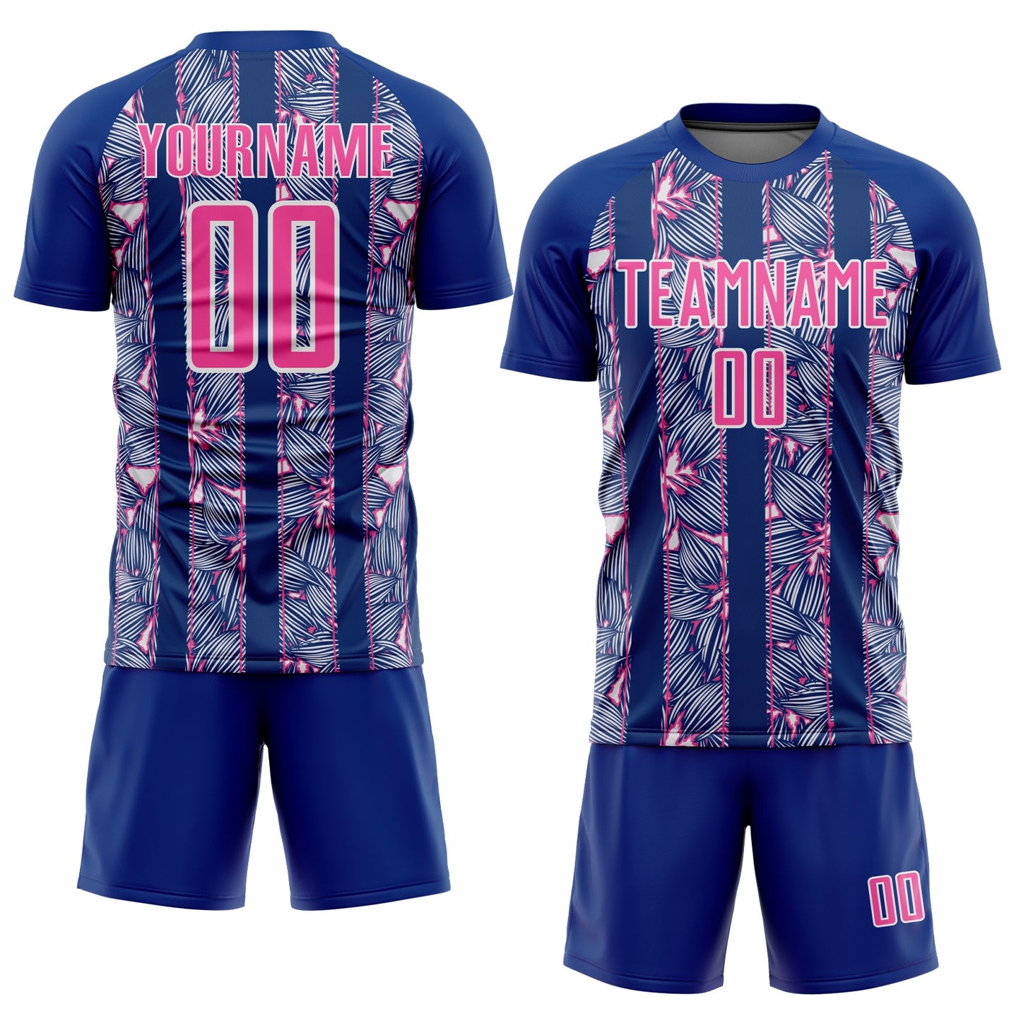 Custom Royal Pink-White Flowers Sublimation Soccer Uniform Jersey view 2