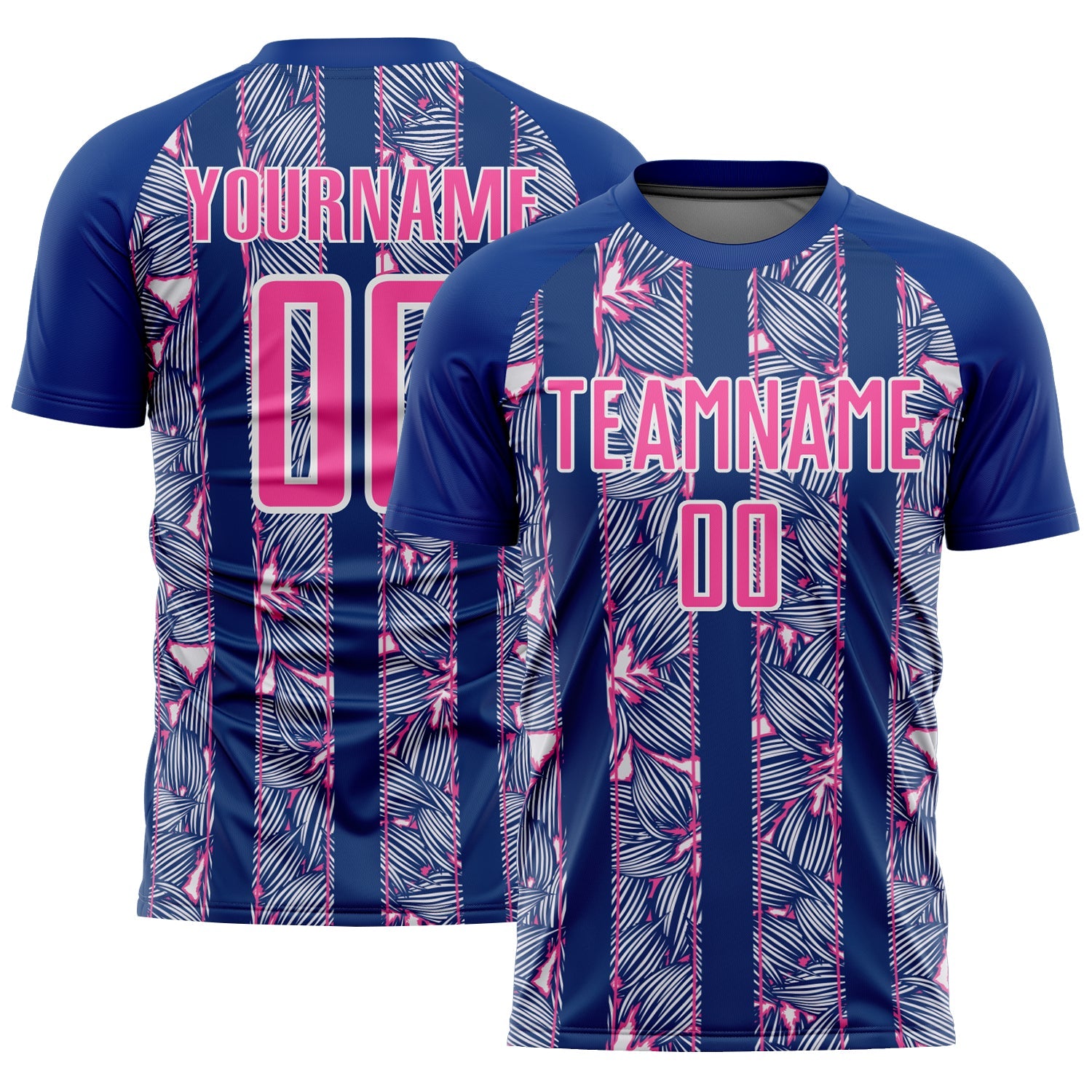 Custom Royal Pink-White Flowers Sublimation Soccer Uniform Jersey - Main View