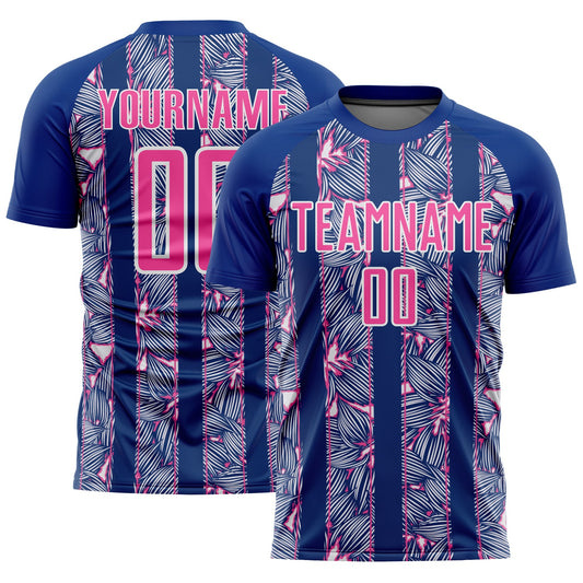 Custom Royal Pink-White Flowers Sublimation Soccer Uniform Jersey - Main View