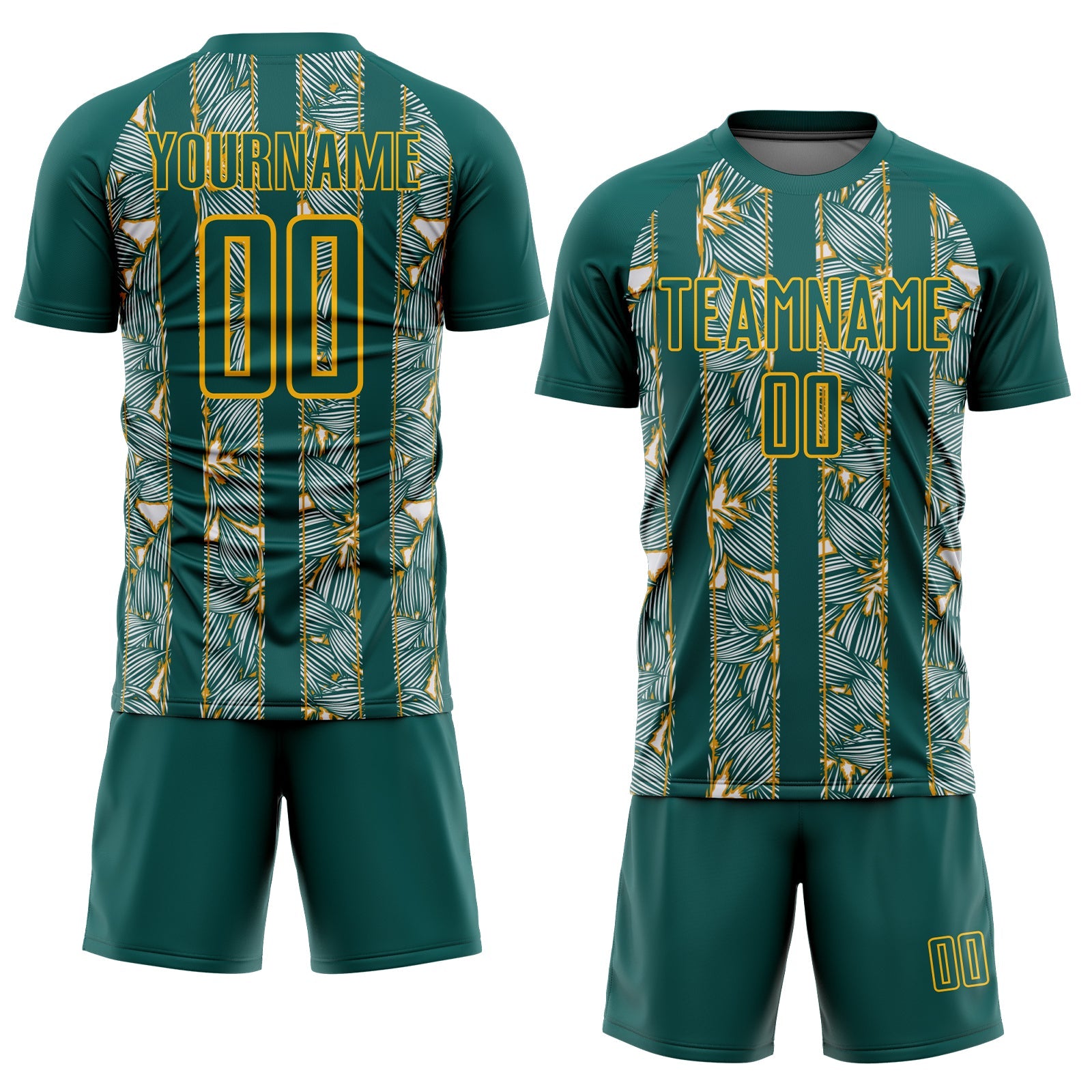 Custom Midnight Green Gold Flowers Sublimation Soccer Uniform Jersey view 2