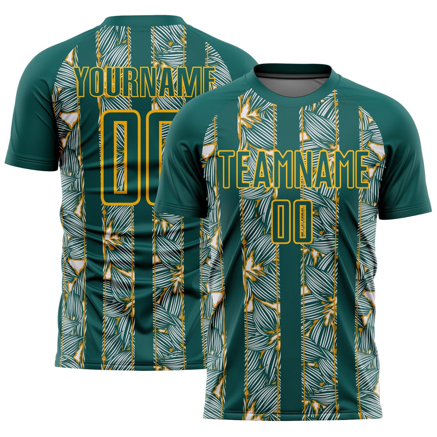 Custom Midnight Green Gold Flowers Sublimation Soccer Uniform Jersey - Main View