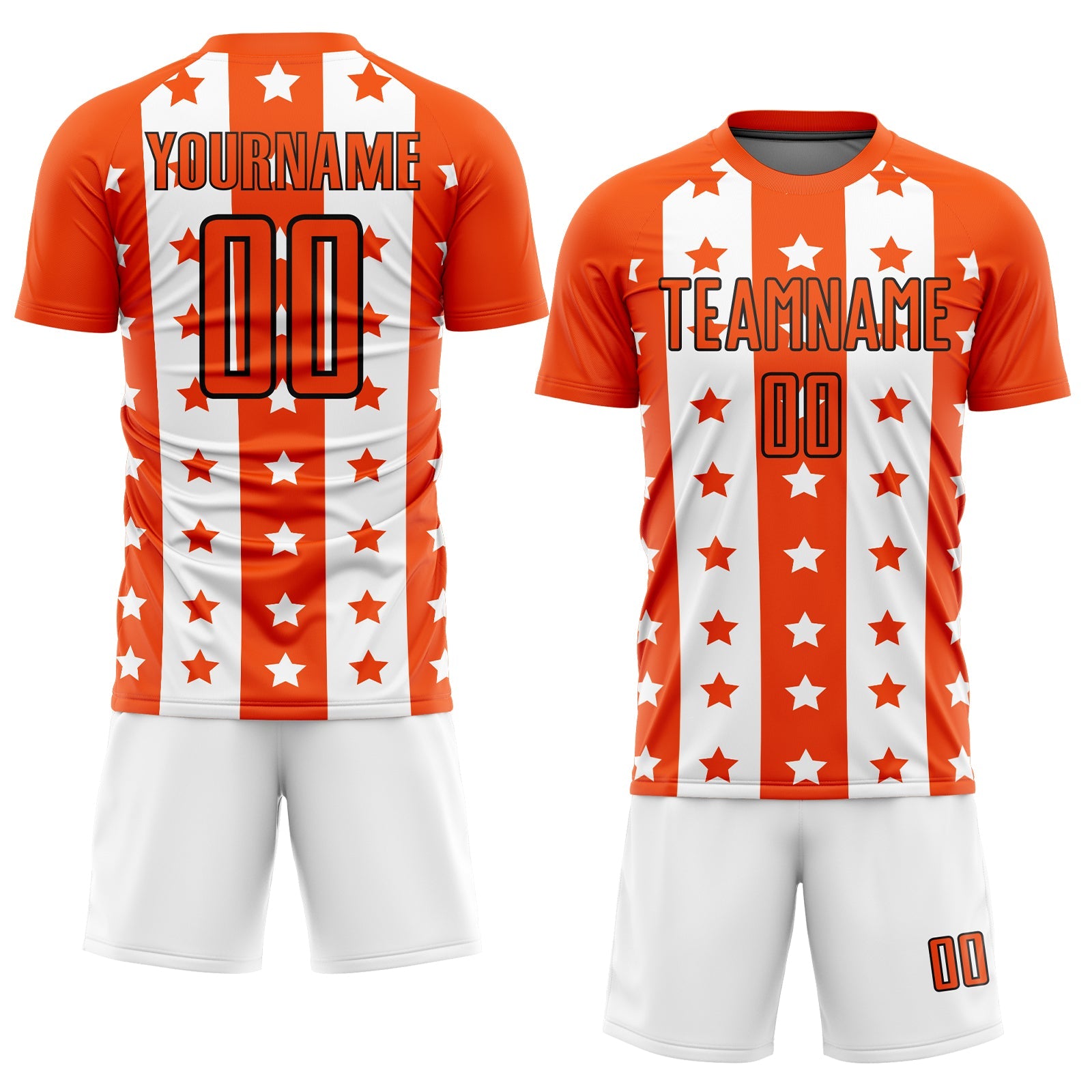 Custom Orange Black-White Stars And Stripes Sublimation Soccer Uniform Jersey view 2