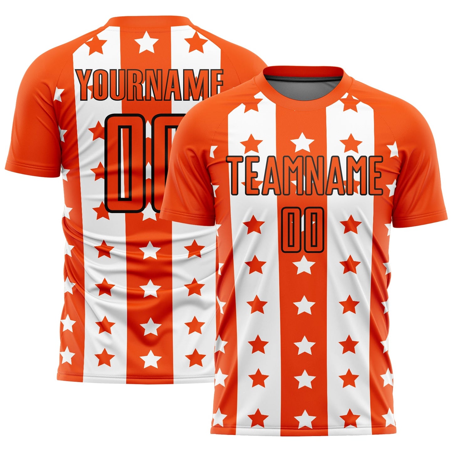 Custom Orange Black-White Stars And Stripes Sublimation Soccer Uniform Jersey - Main View