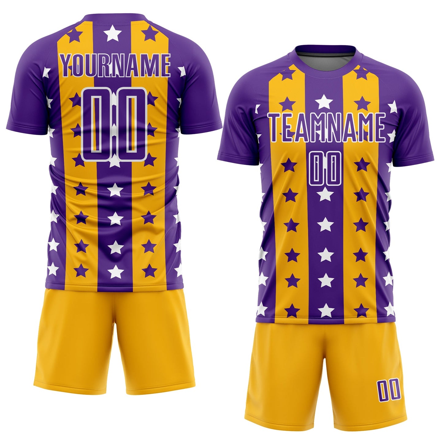 Custom Purple Gold-White Stars And Stripes Sublimation Soccer Uniform Jersey view 2