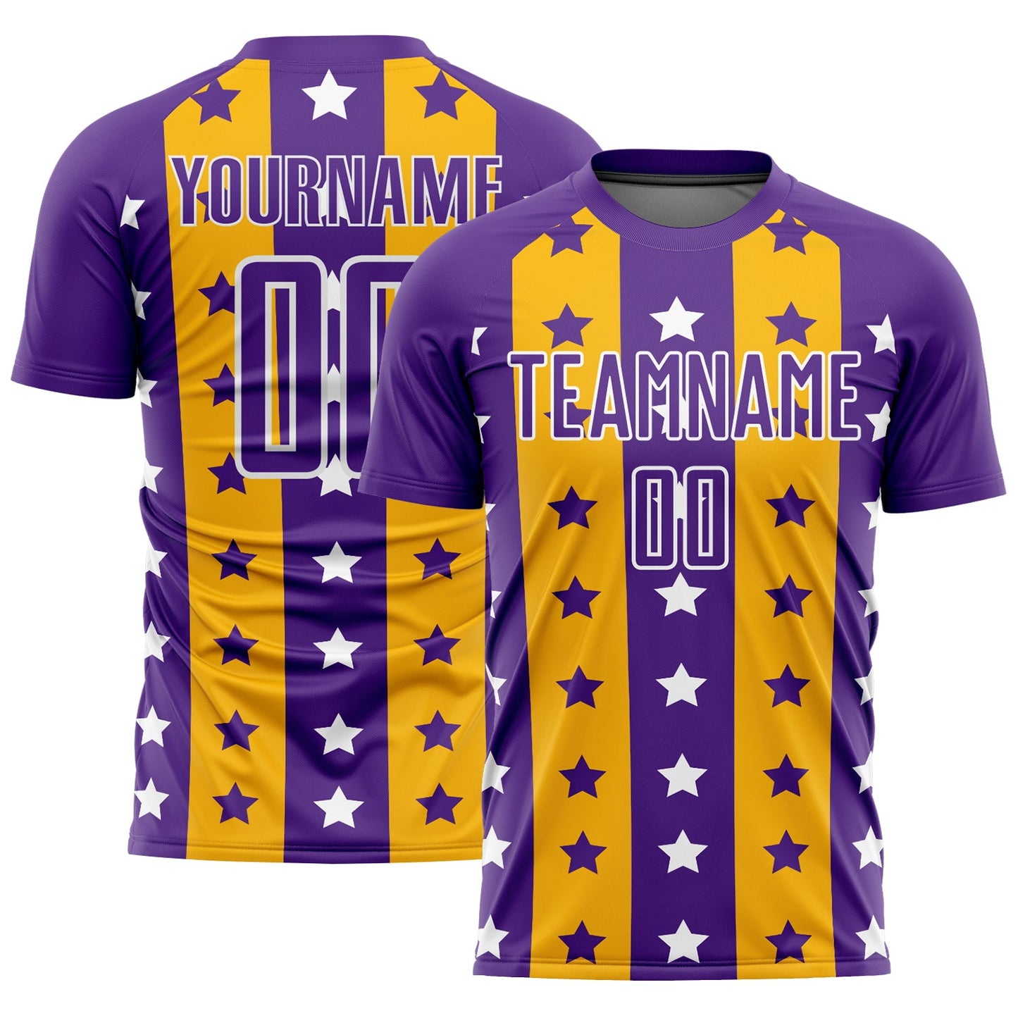Custom Purple Gold-White Stars And Stripes Sublimation Soccer Uniform Jersey - Main View