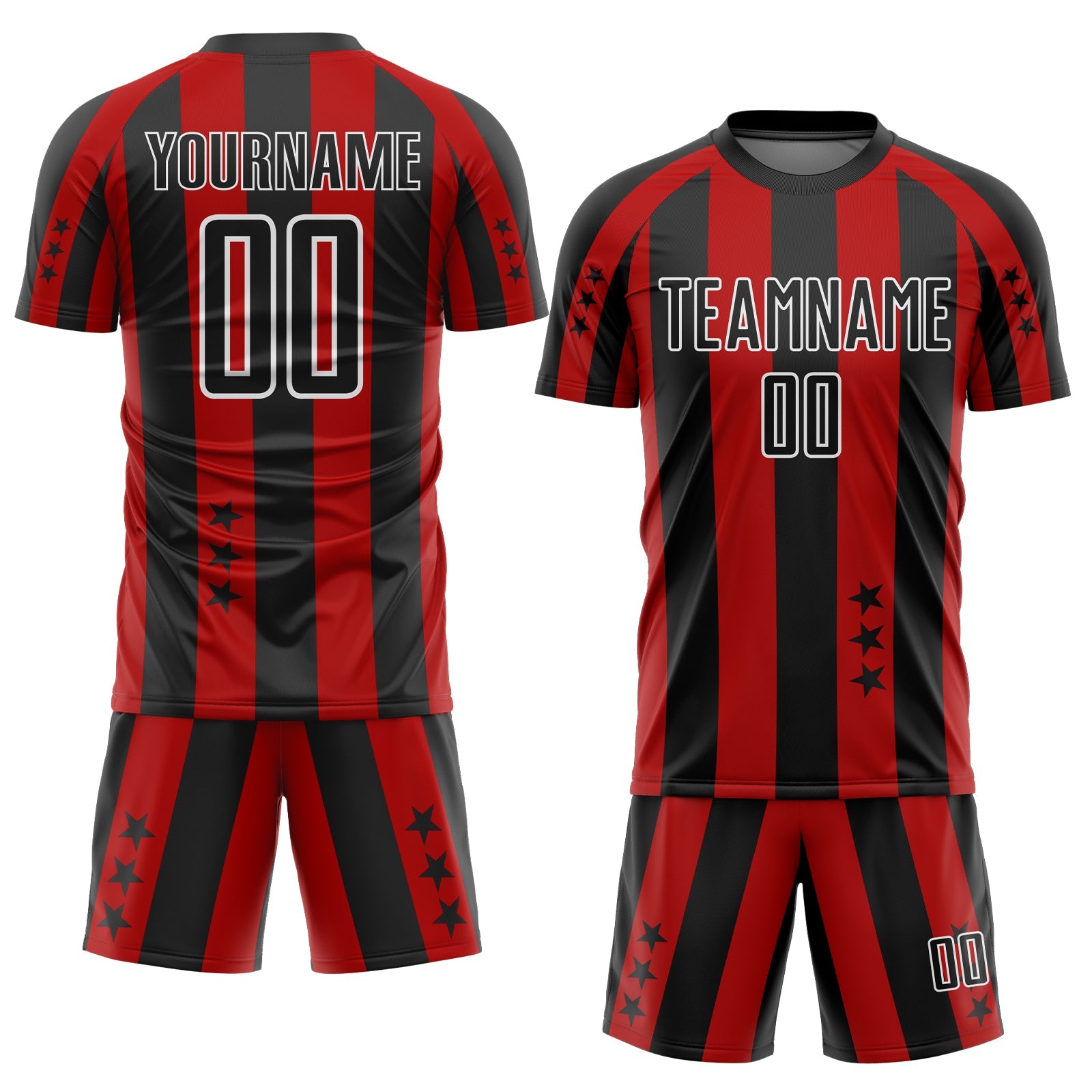 Custom Red Black-White Stars And Stripes Sublimation Soccer Uniform Jersey view 2