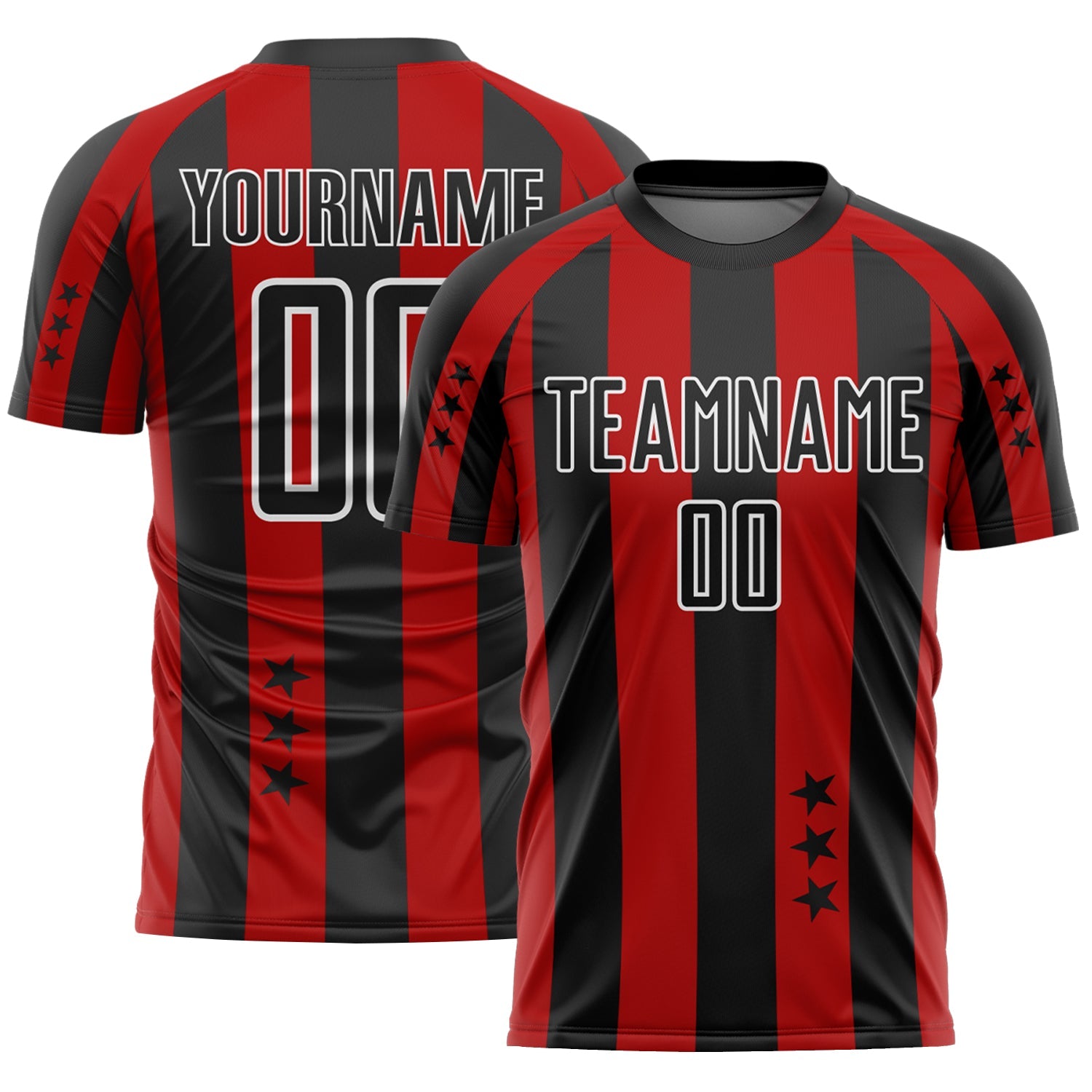 Custom Red Black-White Stars And Stripes Sublimation Soccer Uniform Jersey - Main View