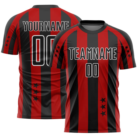 Custom Red Black-White Stars And Stripes Sublimation Soccer Uniform Jersey - Main View