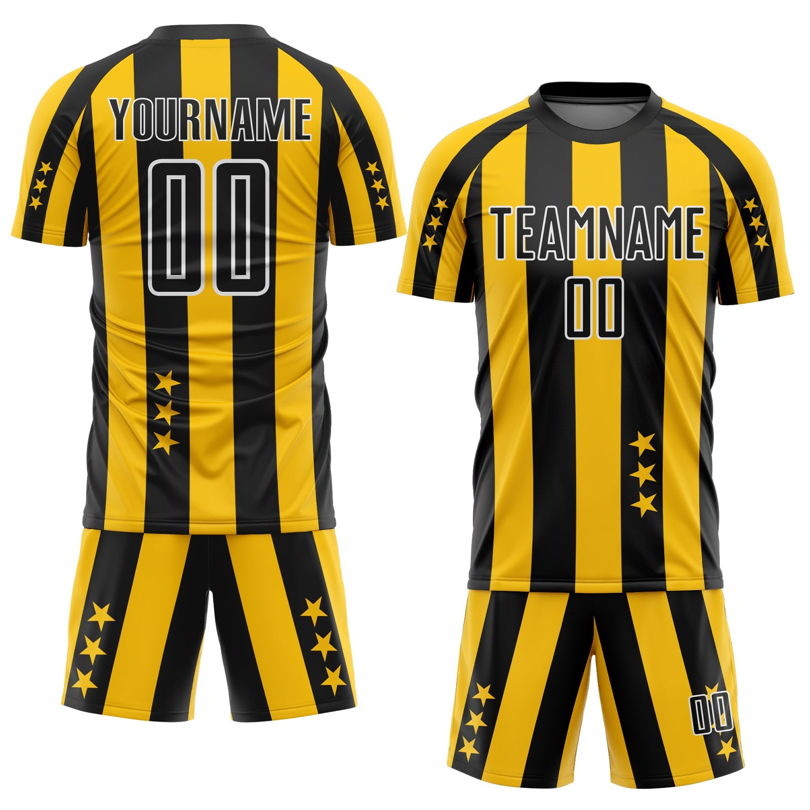 Custom Gold Black-White Stars And Stripes Sublimation Soccer Uniform Jersey view 2