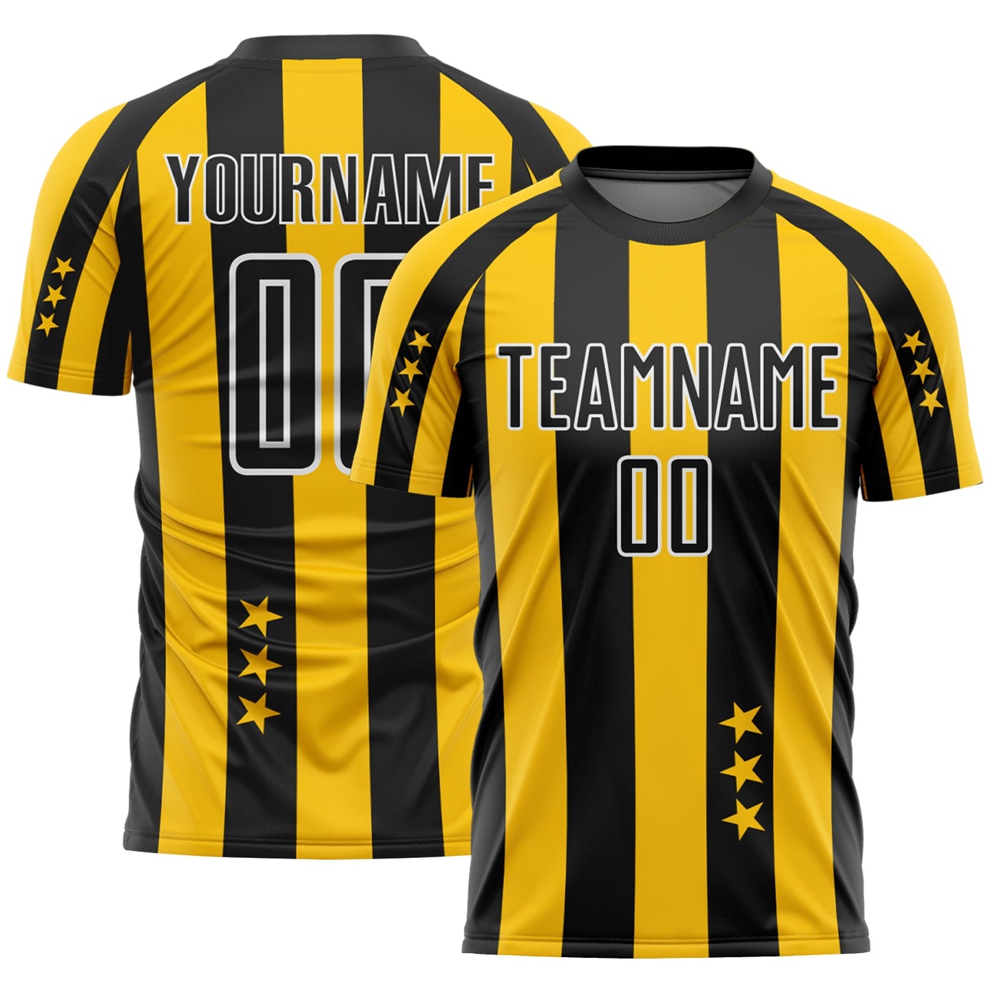 Custom Gold Black-White Stars And Stripes Sublimation Soccer Uniform Jersey - Main View
