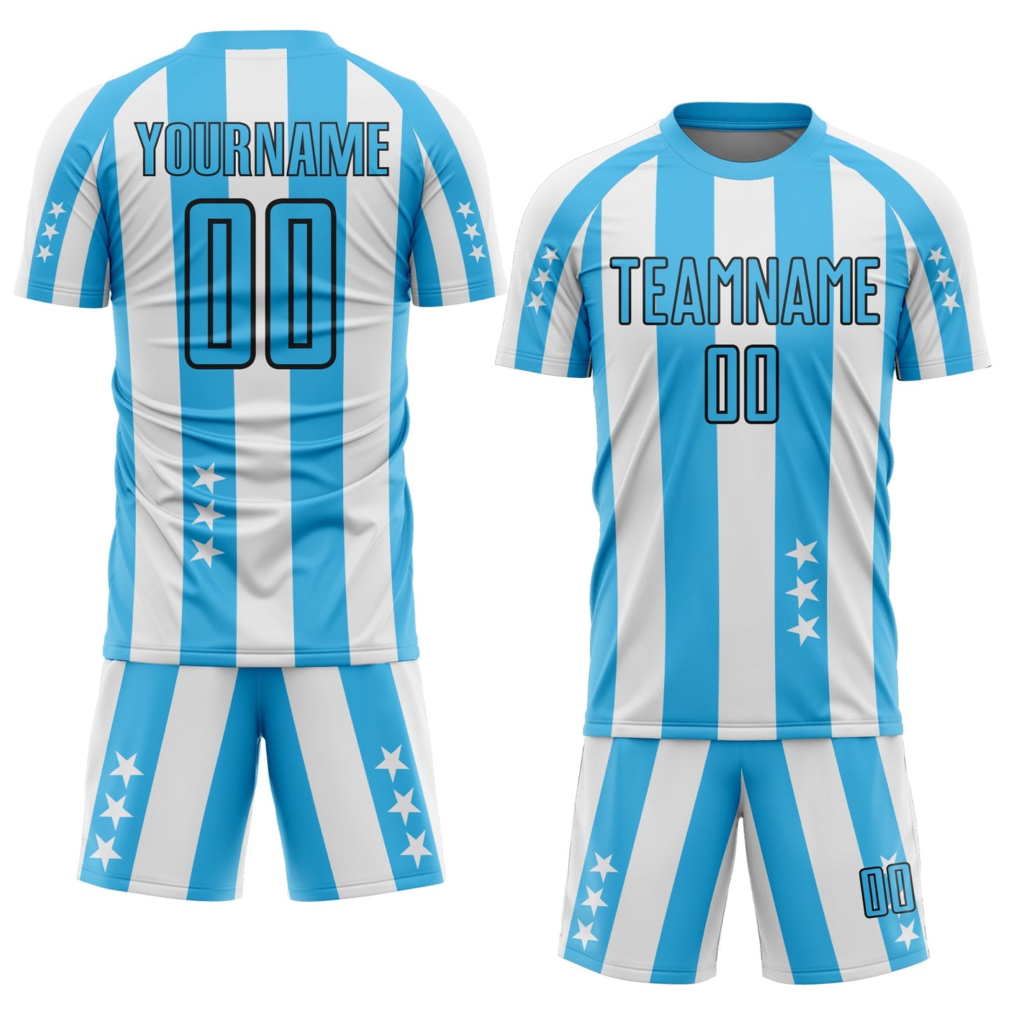Custom White Sky Blue-Black Stars And Stripes Sublimation Soccer Uniform Jersey view 2