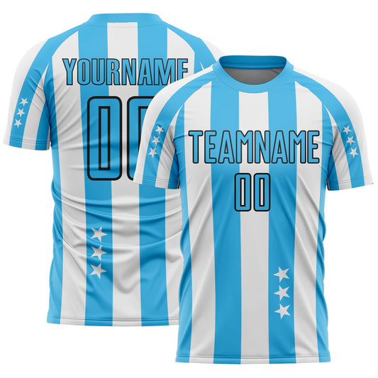 Custom White Sky Blue-Black Stars And Stripes Sublimation Soccer Uniform Jersey - Main View