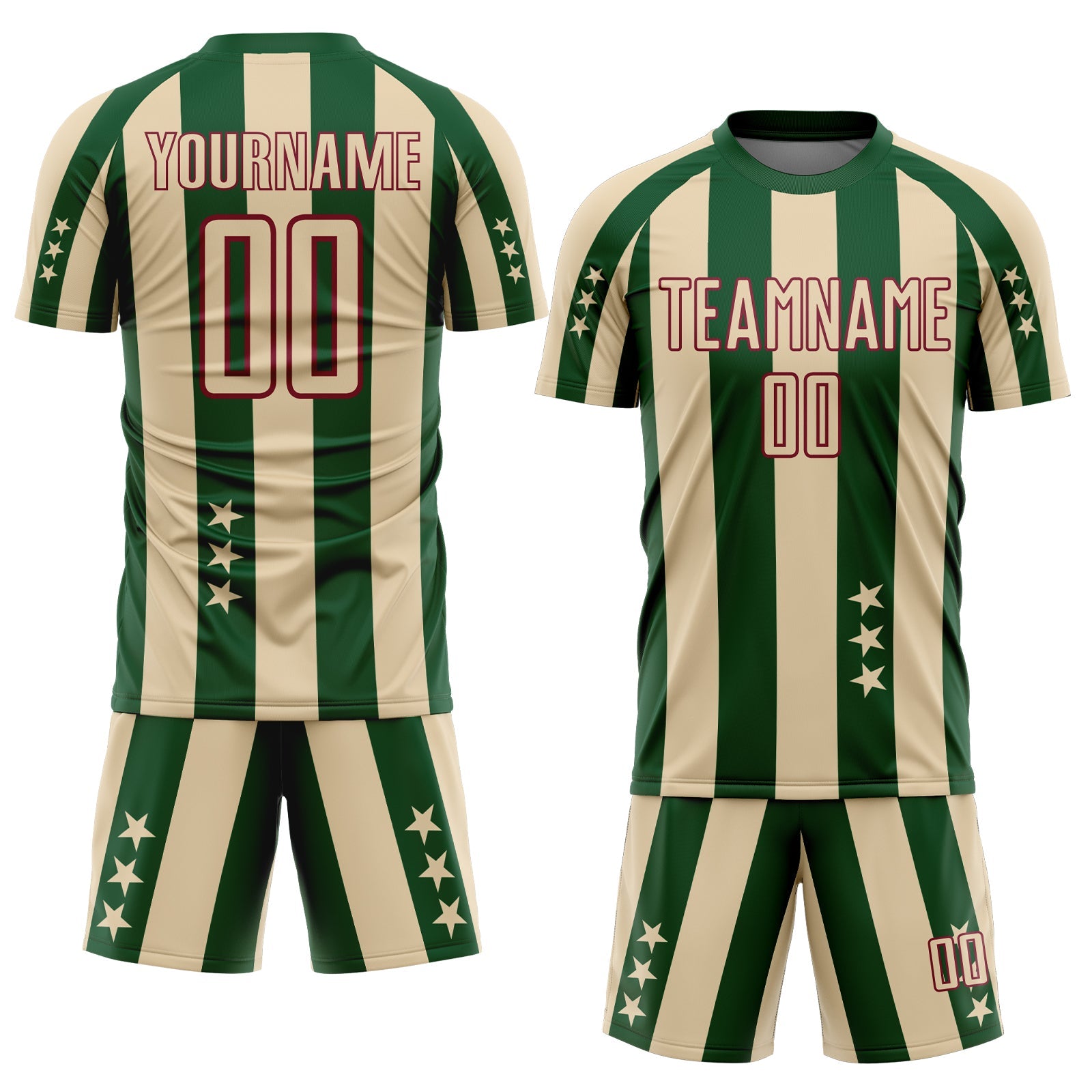 Custom City Cream Green-Crimson Stars And Stripes Sublimation Soccer Uniform Jersey view 2