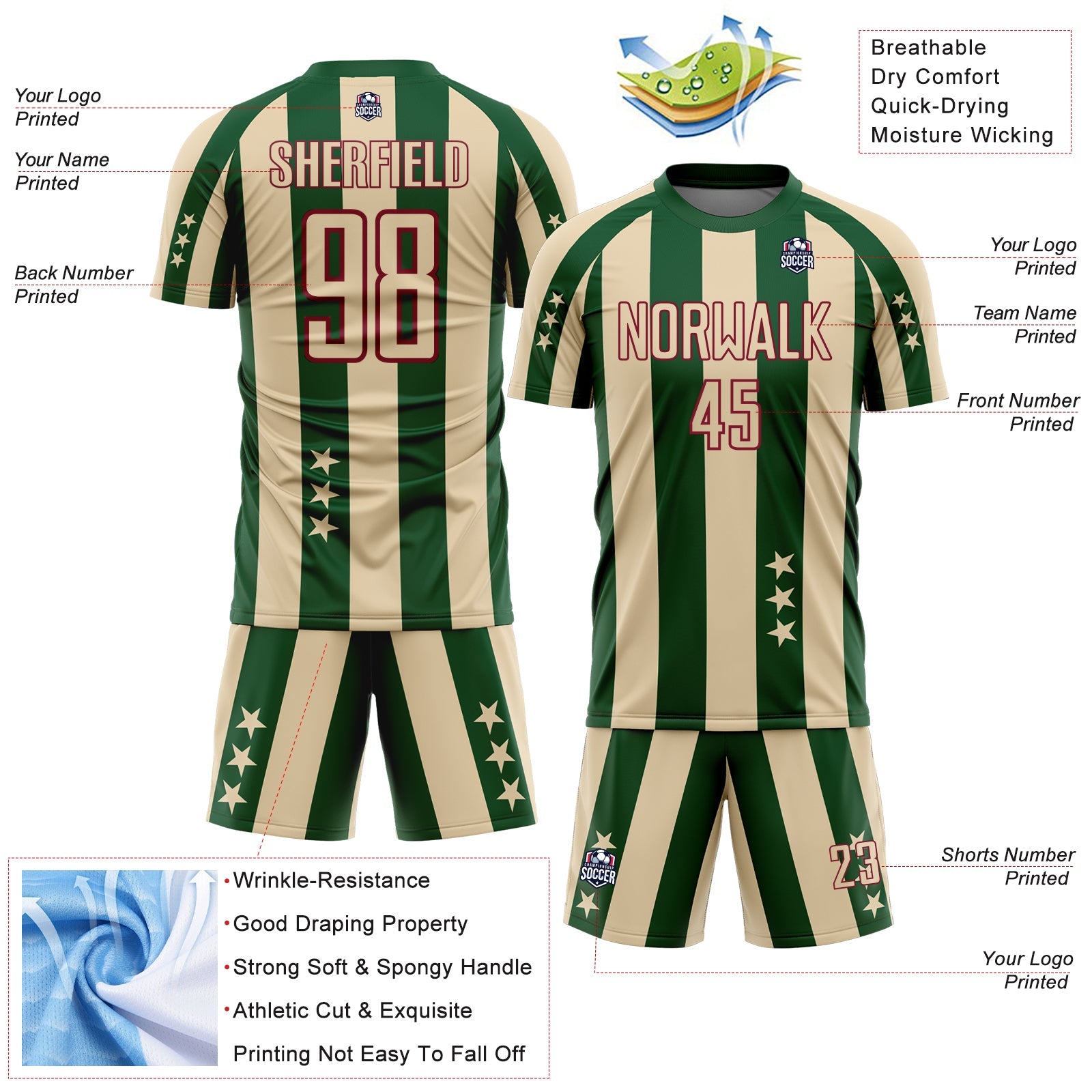 Custom City Cream Green-Crimson Stars And Stripes Sublimation Soccer Uniform Jersey view 4