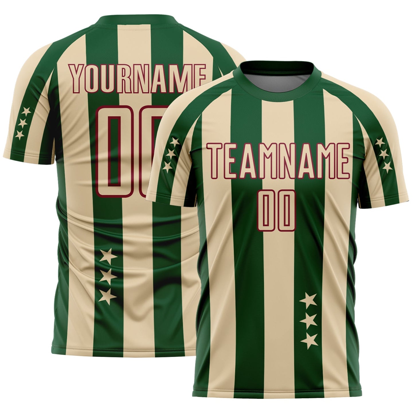 Custom City Cream Green-Crimson Stars And Stripes Sublimation Soccer Uniform Jersey - Main View