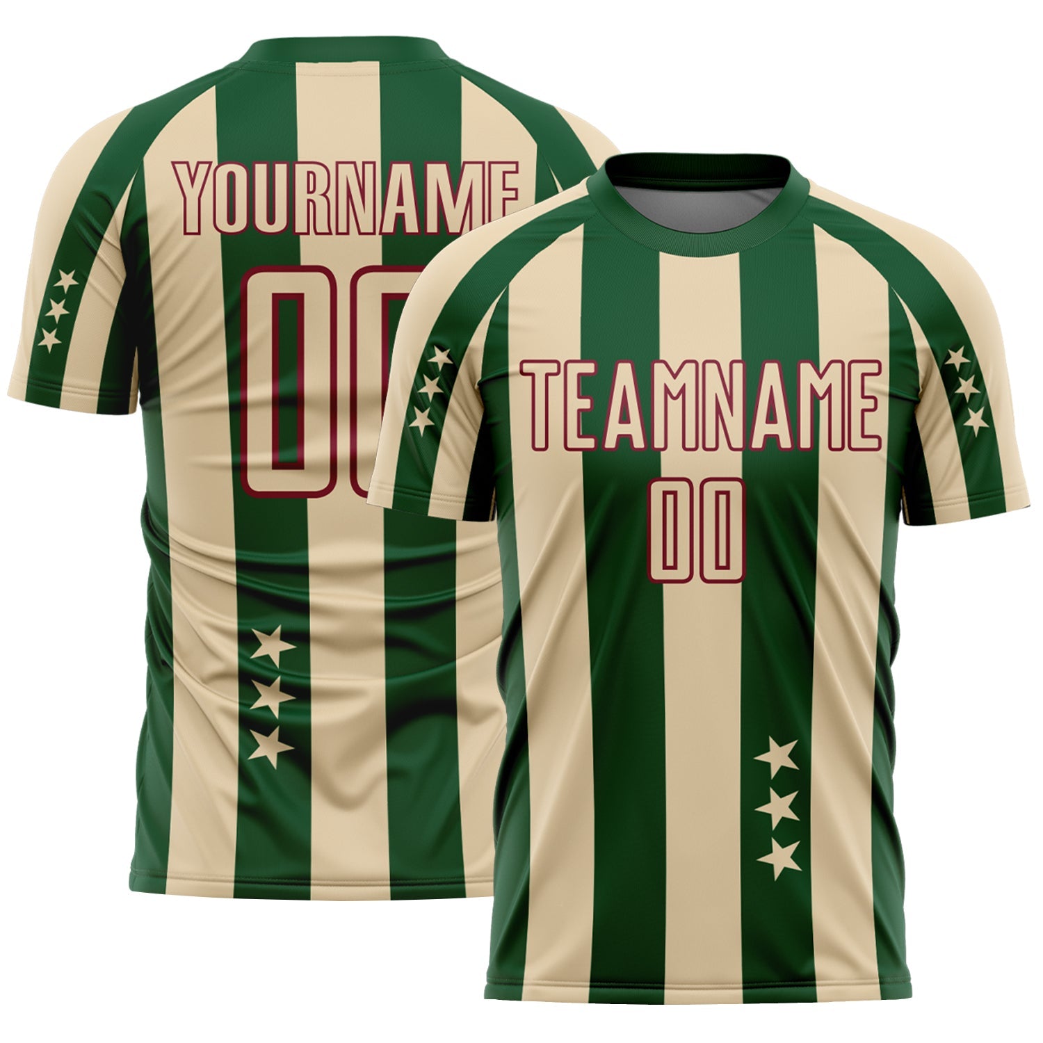 Custom City Cream Green-Crimson Stars And Stripes Sublimation Soccer Uniform Jersey - Main View