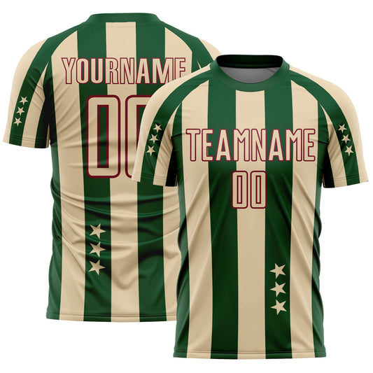 Custom City Cream Green-Crimson Stars And Stripes Sublimation Soccer Uniform Jersey - Main View