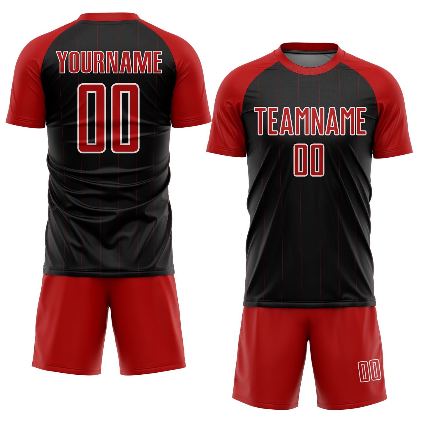 Custom Black Red-White Pinstripe Sublimation Soccer Uniform Jersey view 2