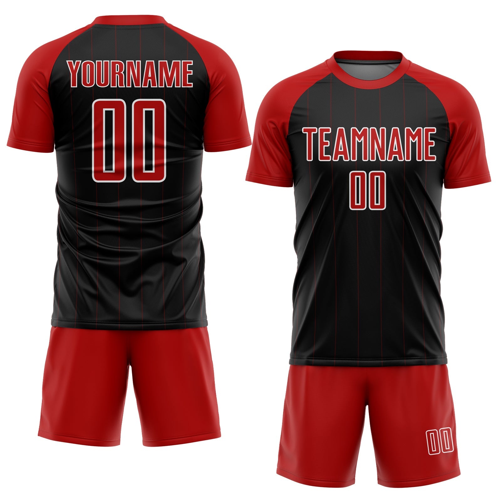 Custom Black Red-White Pinstripe Sublimation Soccer Uniform Jersey view 2