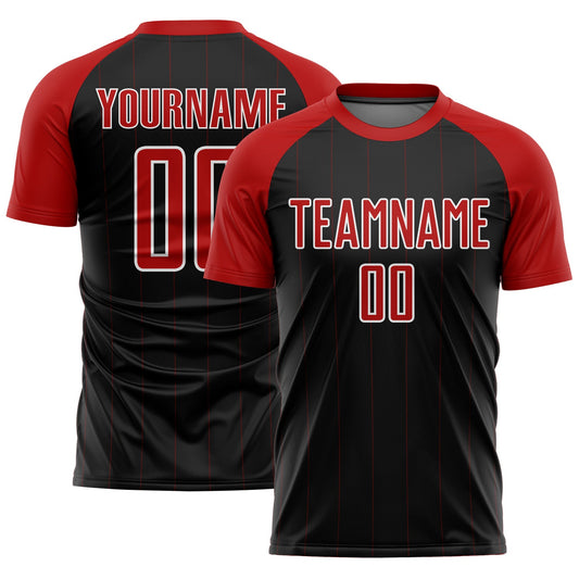 Custom Black Red-White Pinstripe Sublimation Soccer Uniform Jersey - Main View