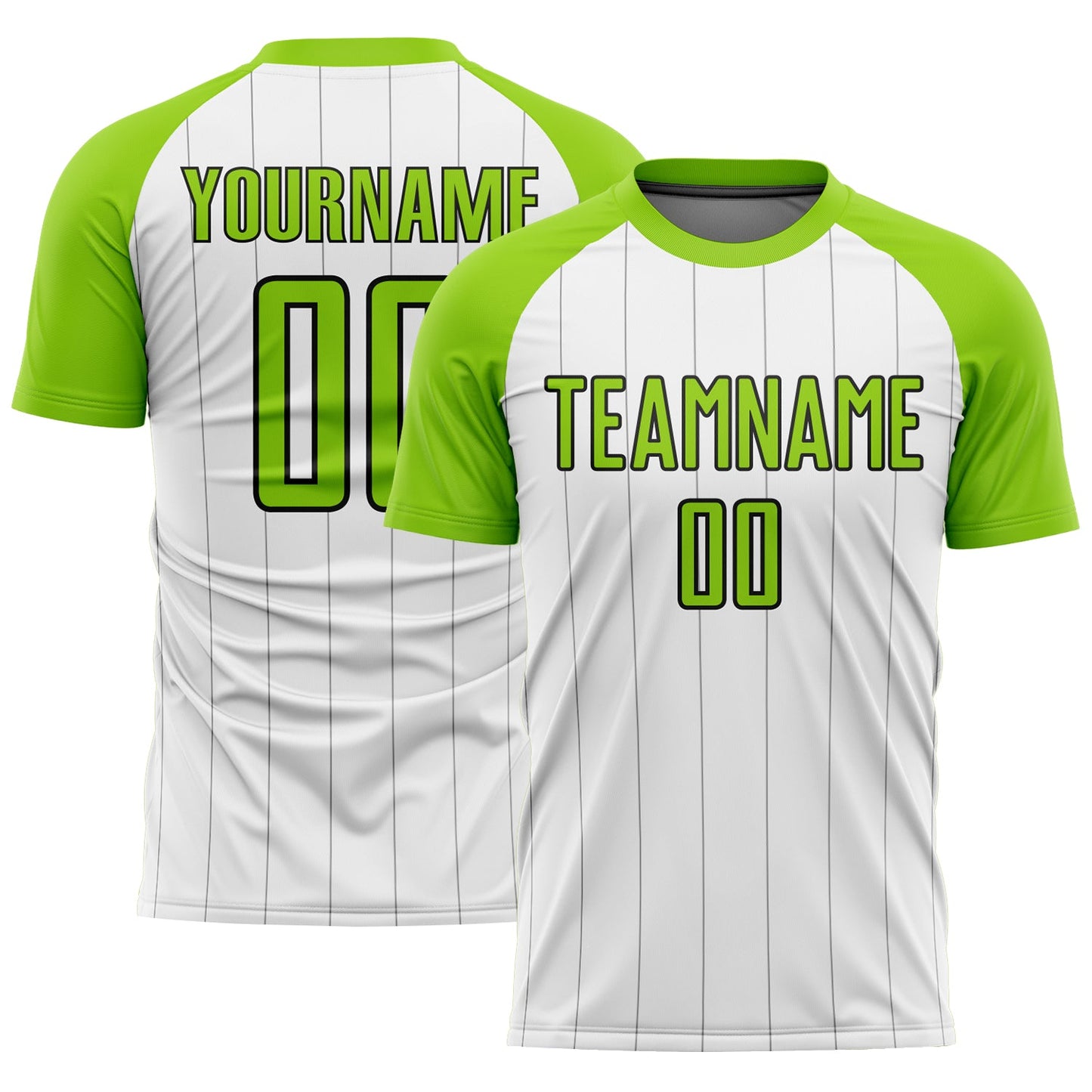 Custom White Neon Green-Black Pinstripe Sublimation Soccer Uniform Jersey - Main View
