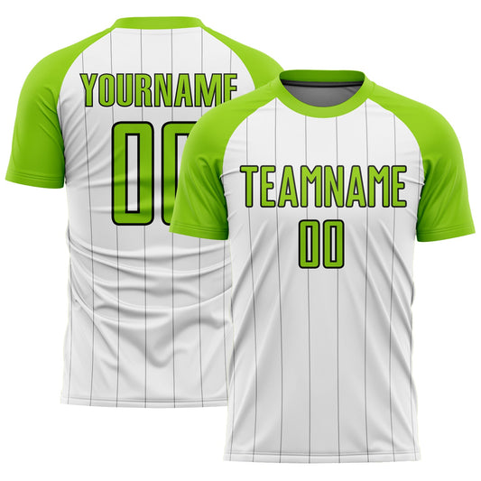 Custom White Neon Green-Black Pinstripe Sublimation Soccer Uniform Jersey - Main View