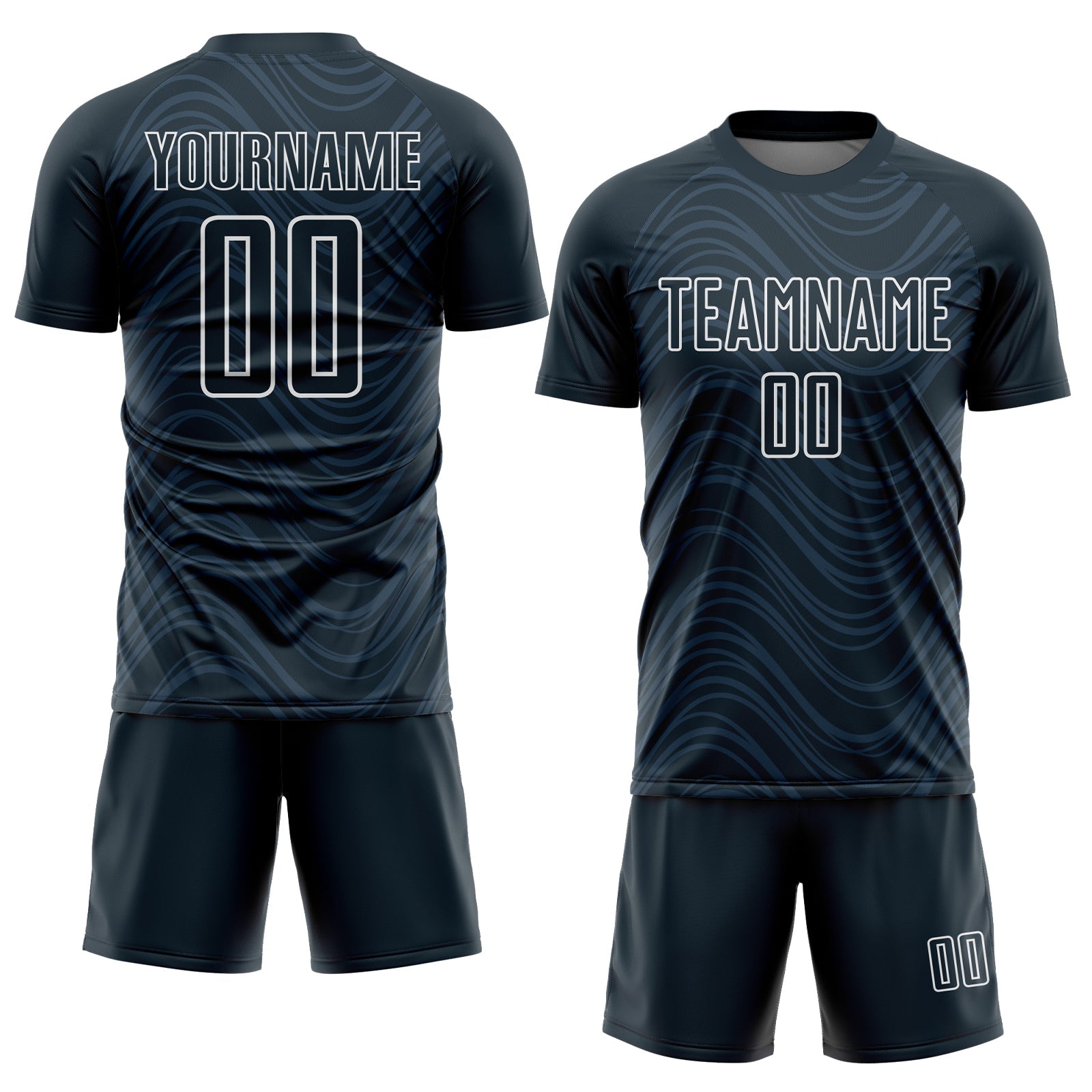 Custom Navy White Wavy Lines Sublimation Soccer Uniform Jersey view 2