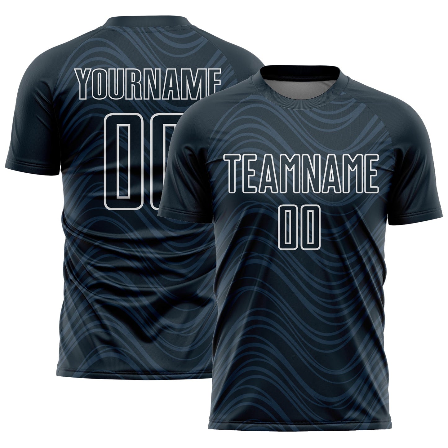 Custom Navy White Wavy Lines Sublimation Soccer Uniform Jersey - Main View
