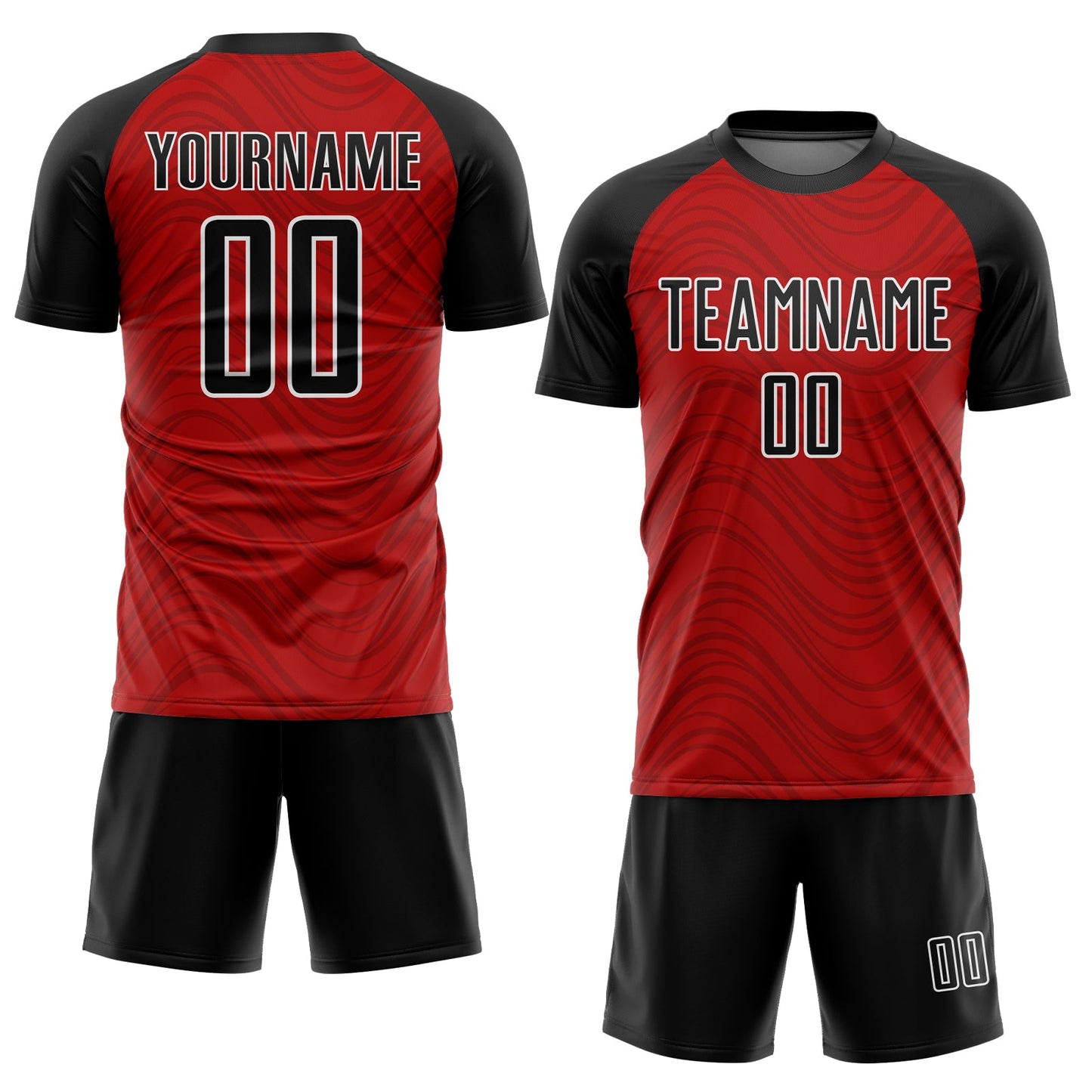 Custom Red Black-White Wavy Lines Sublimation Soccer Uniform Jersey view 2