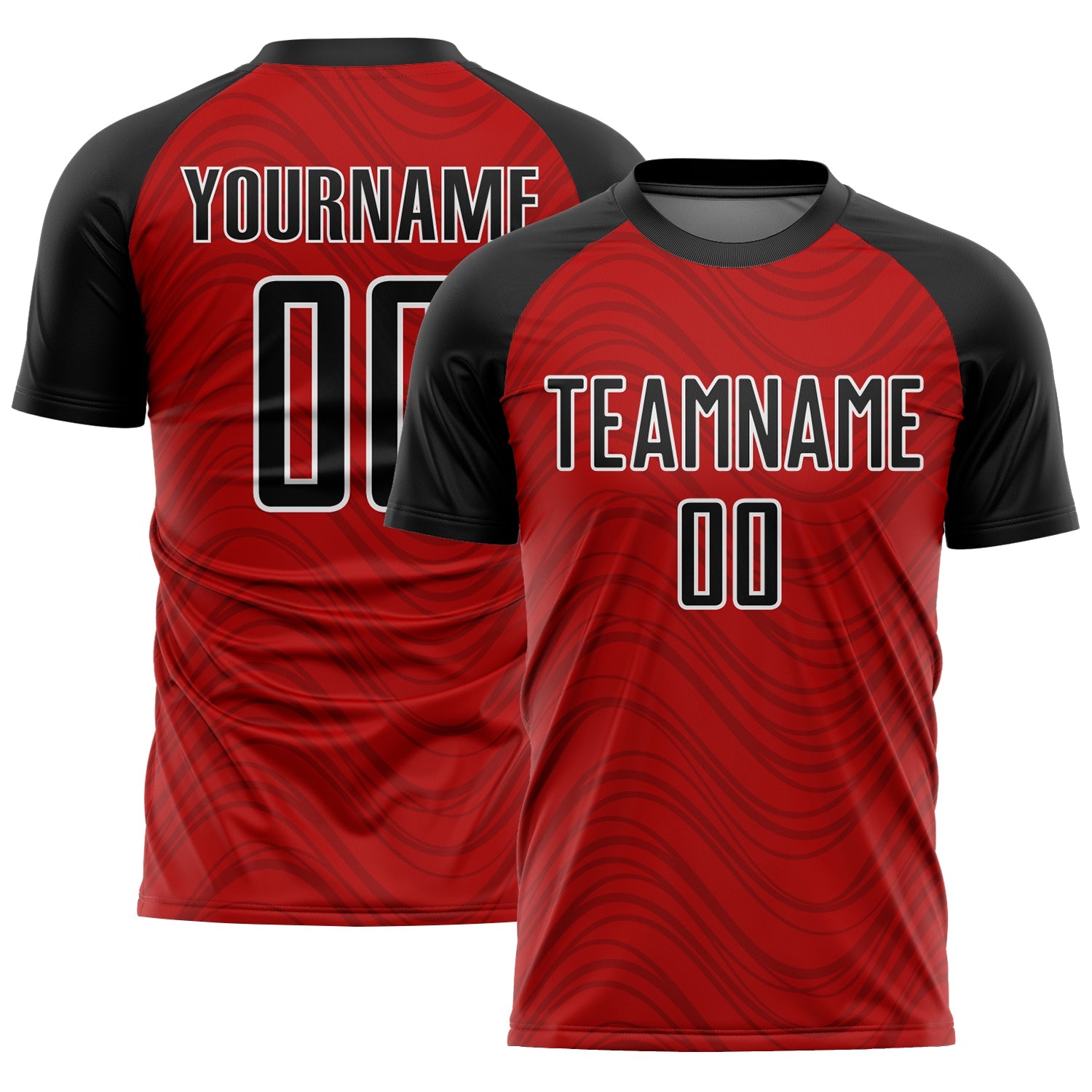 Custom Red Black-White Wavy Lines Sublimation Soccer Uniform Jersey - Main View