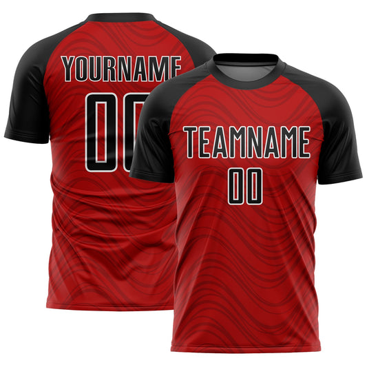 Custom Red Black-White Wavy Lines Sublimation Soccer Uniform Jersey - Main View