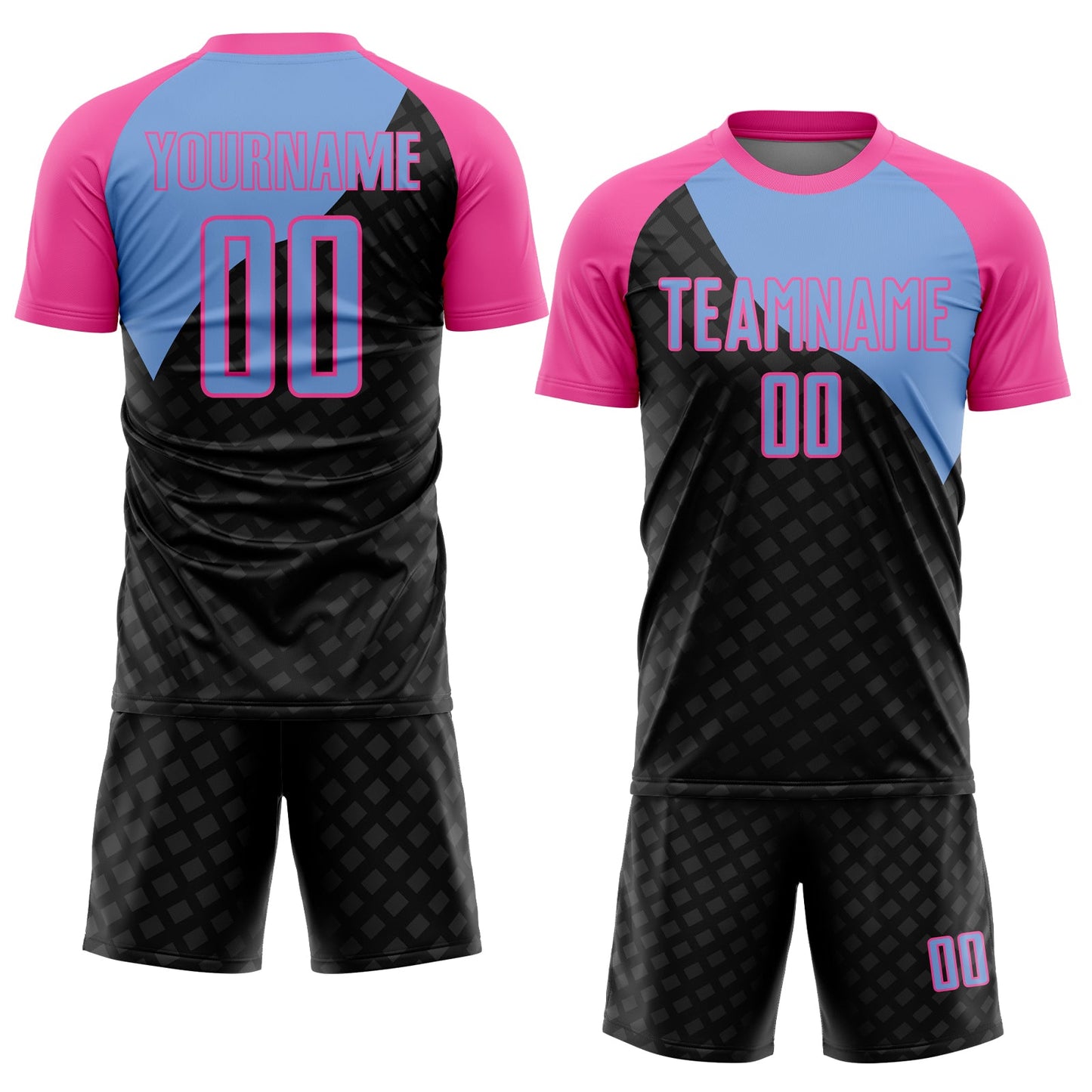 Custom Black Light Blue-Pink Curve Lines Sublimation Soccer Uniform Jersey view 2
