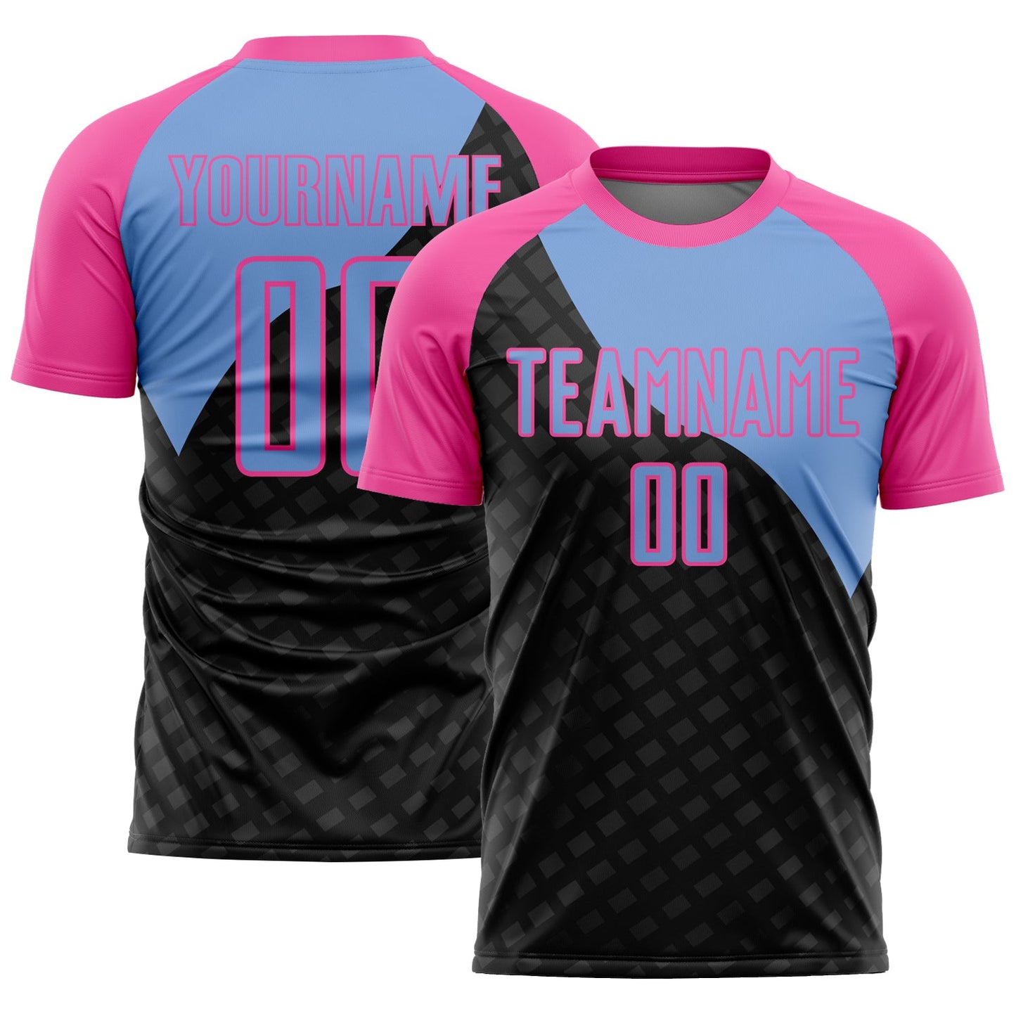 Custom Black Light Blue-Pink Curve Lines Sublimation Soccer Uniform Jersey - Main View