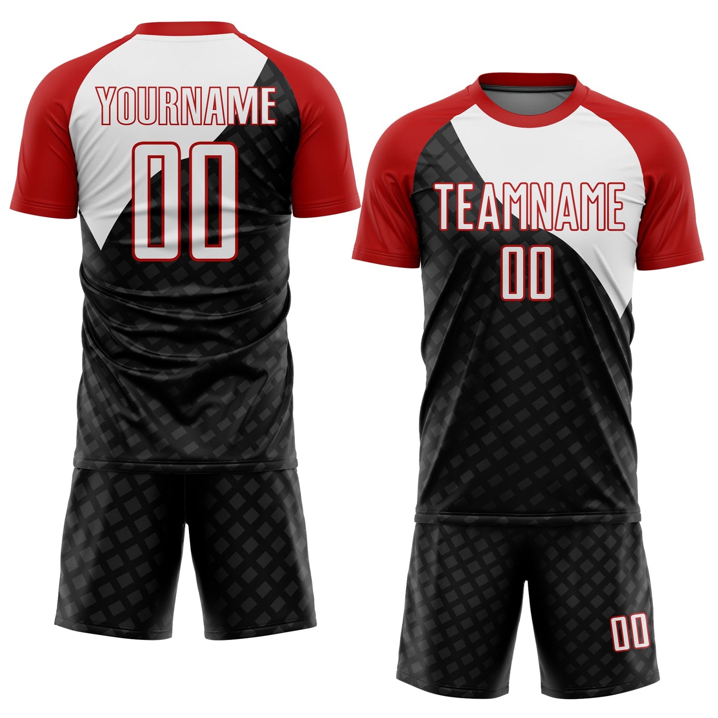Custom Black White-Red Curve Lines Sublimation Soccer Uniform Jersey view 2