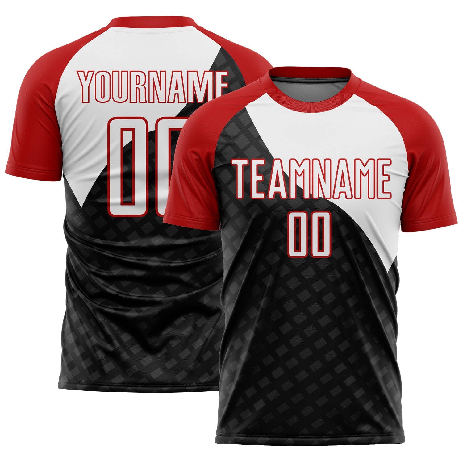 Custom Black White-Red Curve Lines Sublimation Soccer Uniform Jersey - Main View