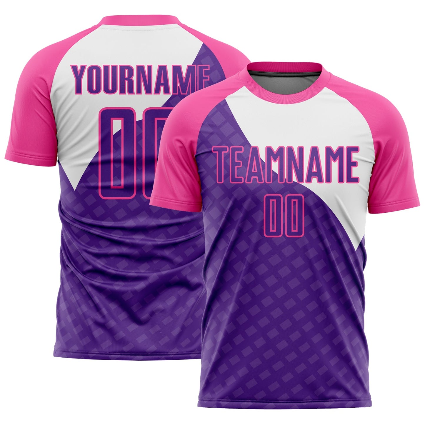 Custom Purple Pink-White Curve Lines Sublimation Soccer Uniform Jersey - Main View