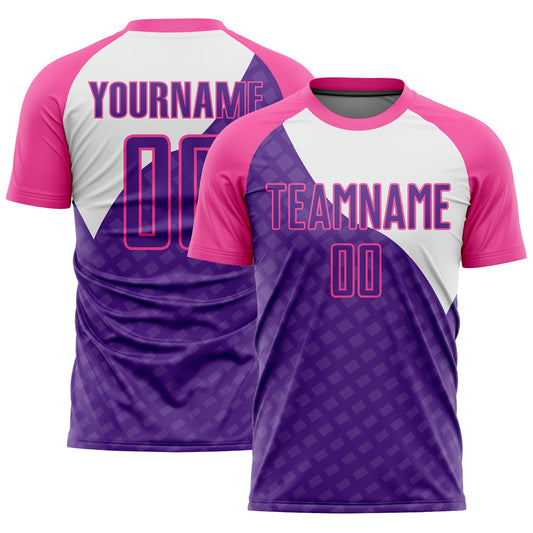 Custom Purple Pink-White Curve Lines Sublimation Soccer Uniform Jersey - Main View