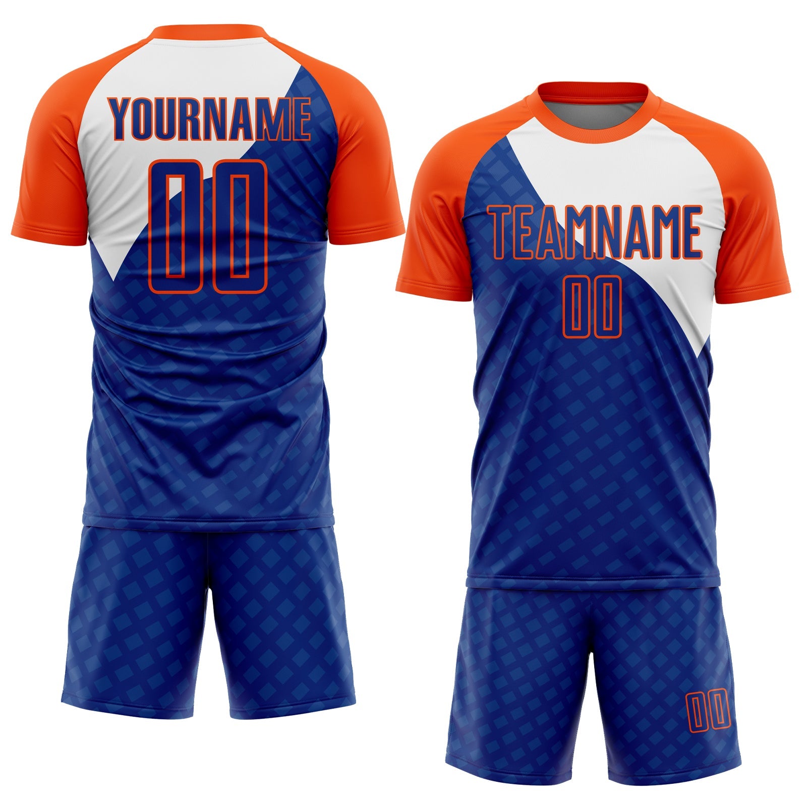 Custom Royal Orange-White Curve Lines Sublimation Soccer Uniform Jersey view 2