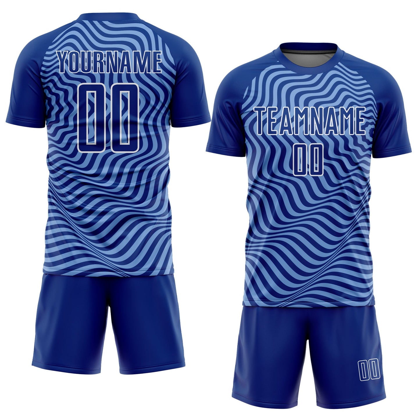 Custom Royal Light Blue-White Wavy Lines Sublimation Soccer Uniform Jersey view 2