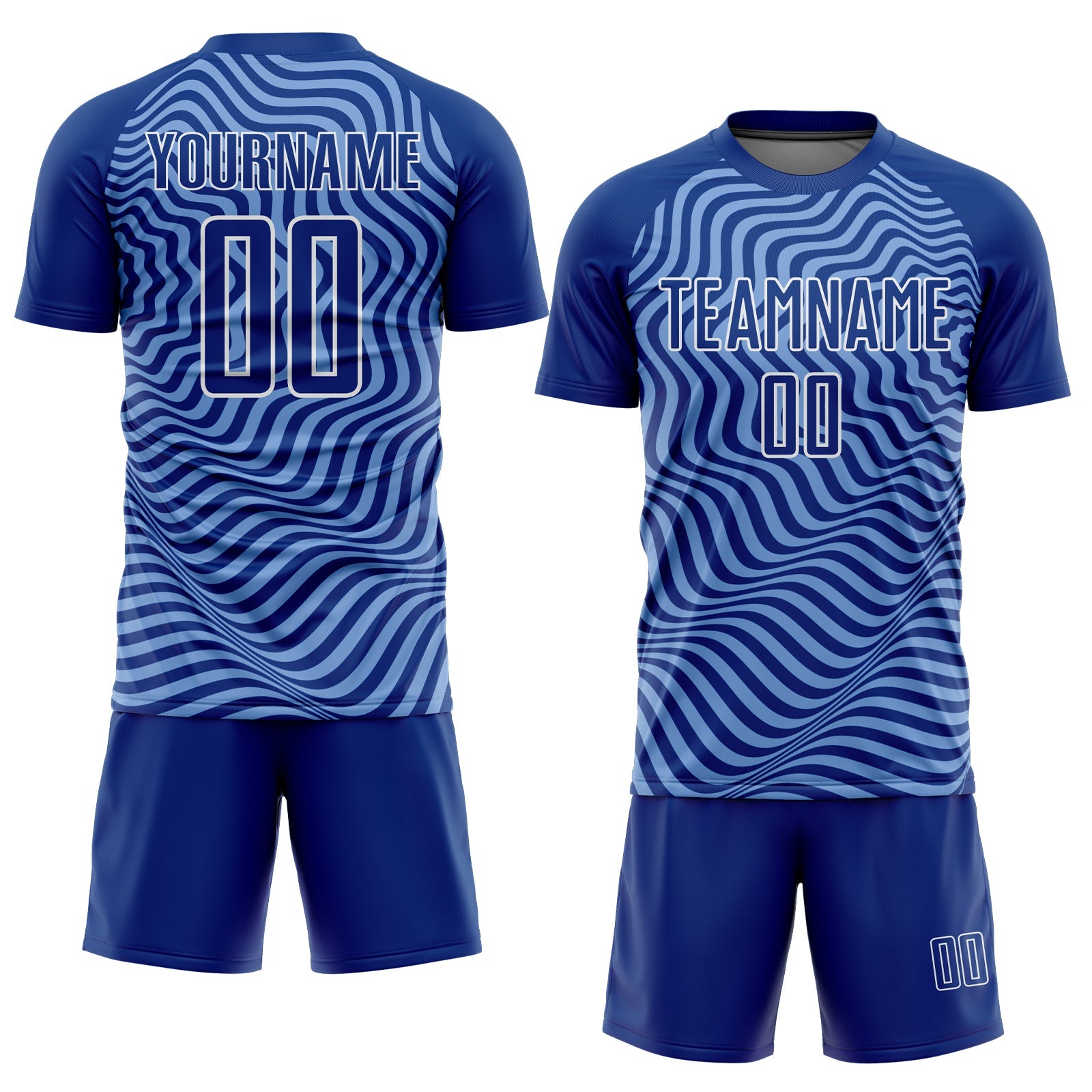 Custom Royal Light Blue-White Wavy Lines Sublimation Soccer Uniform Jersey view 2