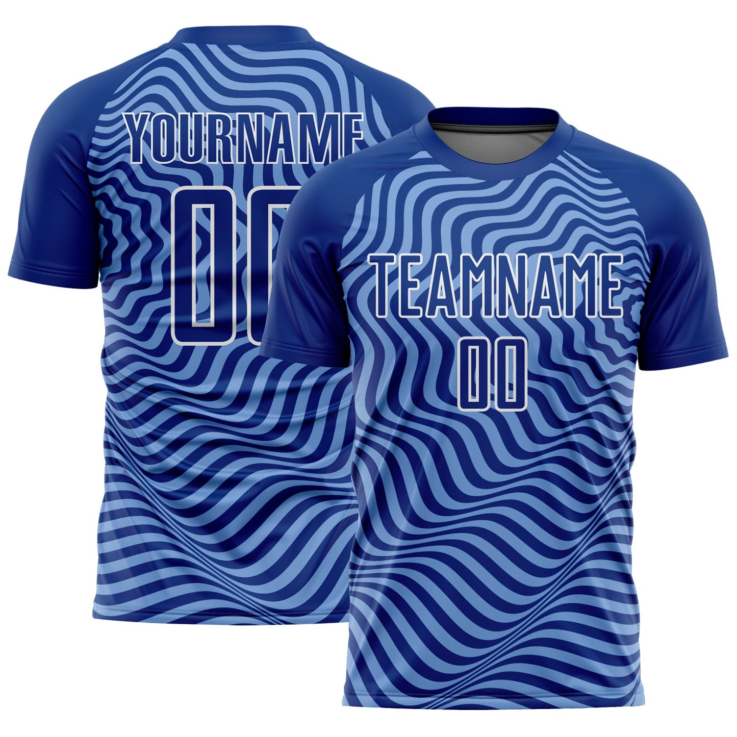 Custom Royal Light Blue-White Wavy Lines Sublimation Soccer Uniform Jersey - Main View