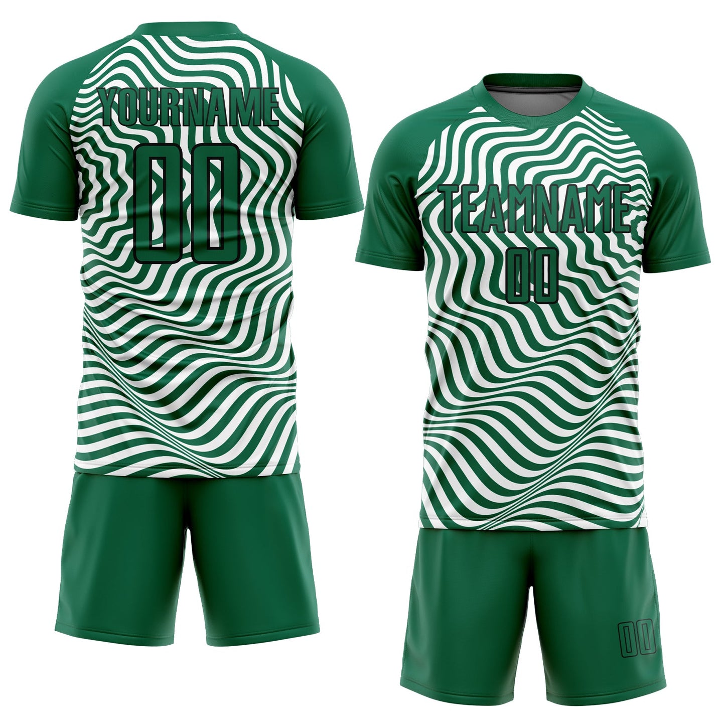 Custom Kelly Green Black-White Wavy Lines Sublimation Soccer Uniform Jersey view 2